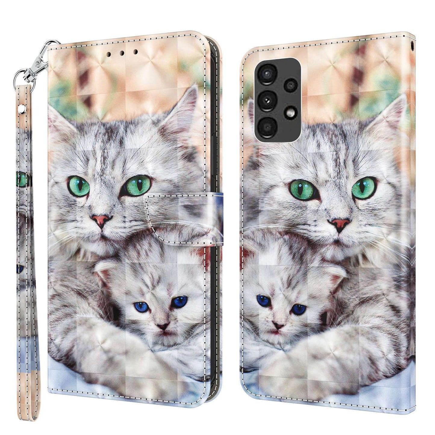 For Samsung Galaxy A13 4G / 5G / A04s 4G (164.7 x 76.7 x 9.1 mm) PU Leather Flip Case 3D Creative Pattern Printing Design Stand Wallet Magnetic Cover with Strap
