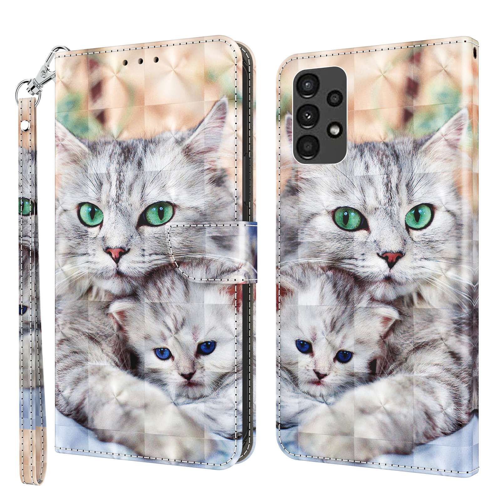 For Samsung Galaxy A13 4G / 5G / A04s 4G (164.7 x 76.7 x 9.1 mm) PU Leather Flip Case 3D Creative Pattern Printing Design Stand Wallet Magnetic Cover with Strap