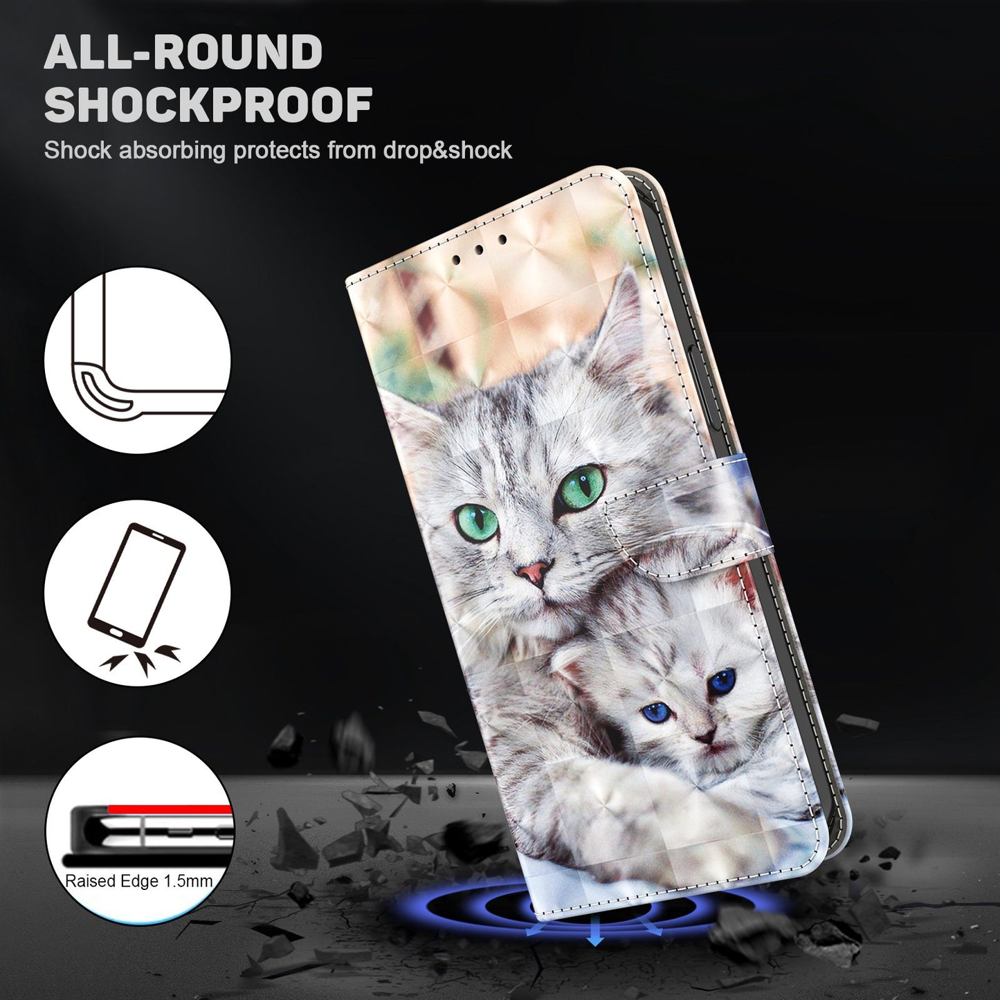 For Samsung Galaxy A13 4G / 5G / A04s 4G (164.7 x 76.7 x 9.1 mm) PU Leather Flip Case 3D Creative Pattern Printing Design Stand Wallet Magnetic Cover with Strap