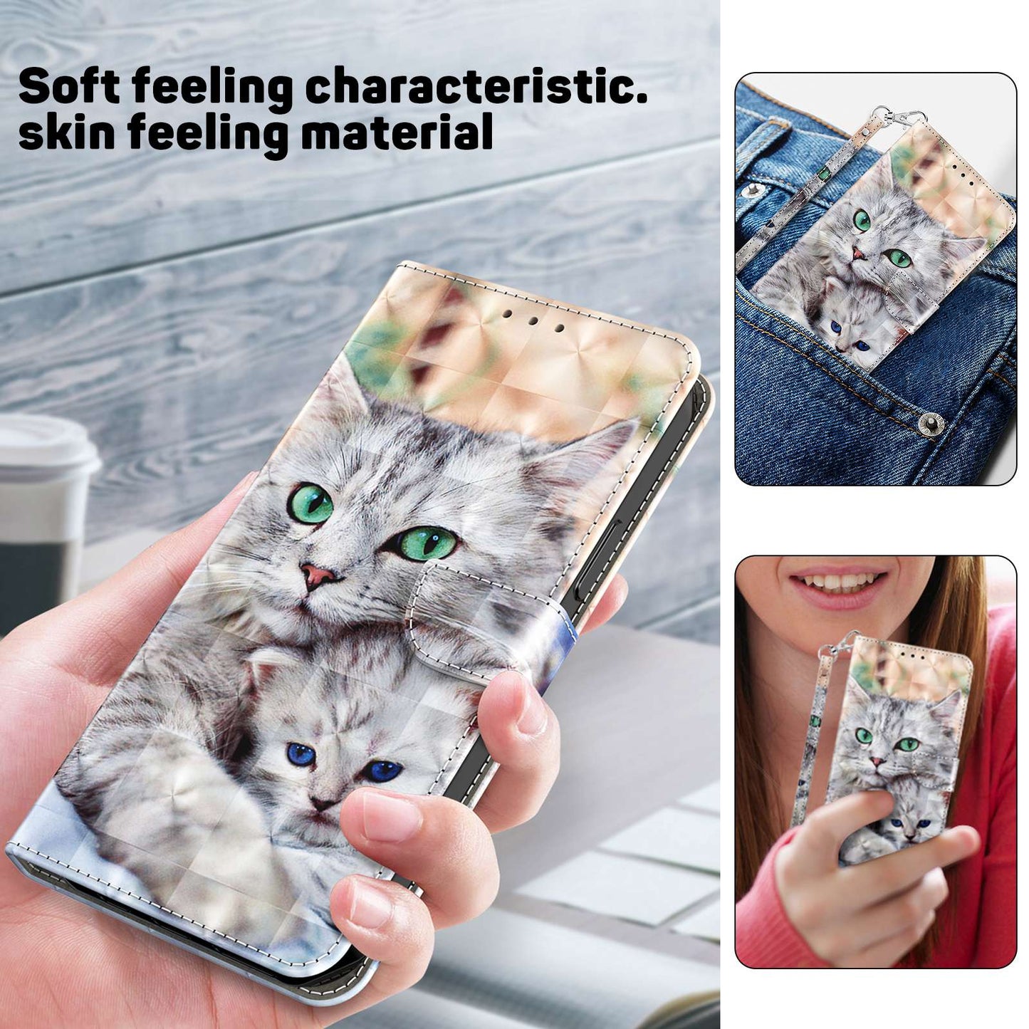 For Samsung Galaxy A13 4G / 5G / A04s 4G (164.7 x 76.7 x 9.1 mm) PU Leather Flip Case 3D Creative Pattern Printing Design Stand Wallet Magnetic Cover with Strap