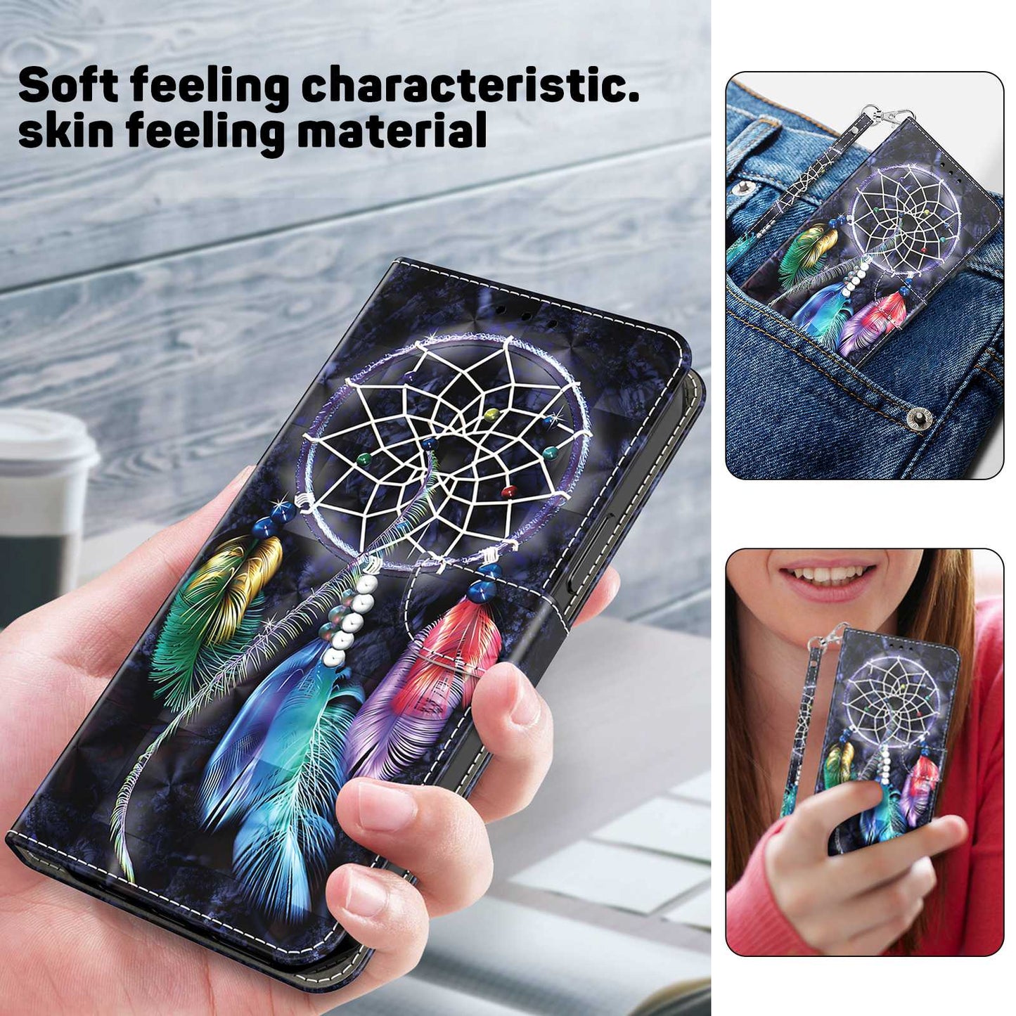 For Samsung Galaxy A13 4G / 5G / A04s 4G (164.7 x 76.7 x 9.1 mm) PU Leather Flip Case 3D Creative Pattern Printing Design Stand Wallet Magnetic Cover with Strap