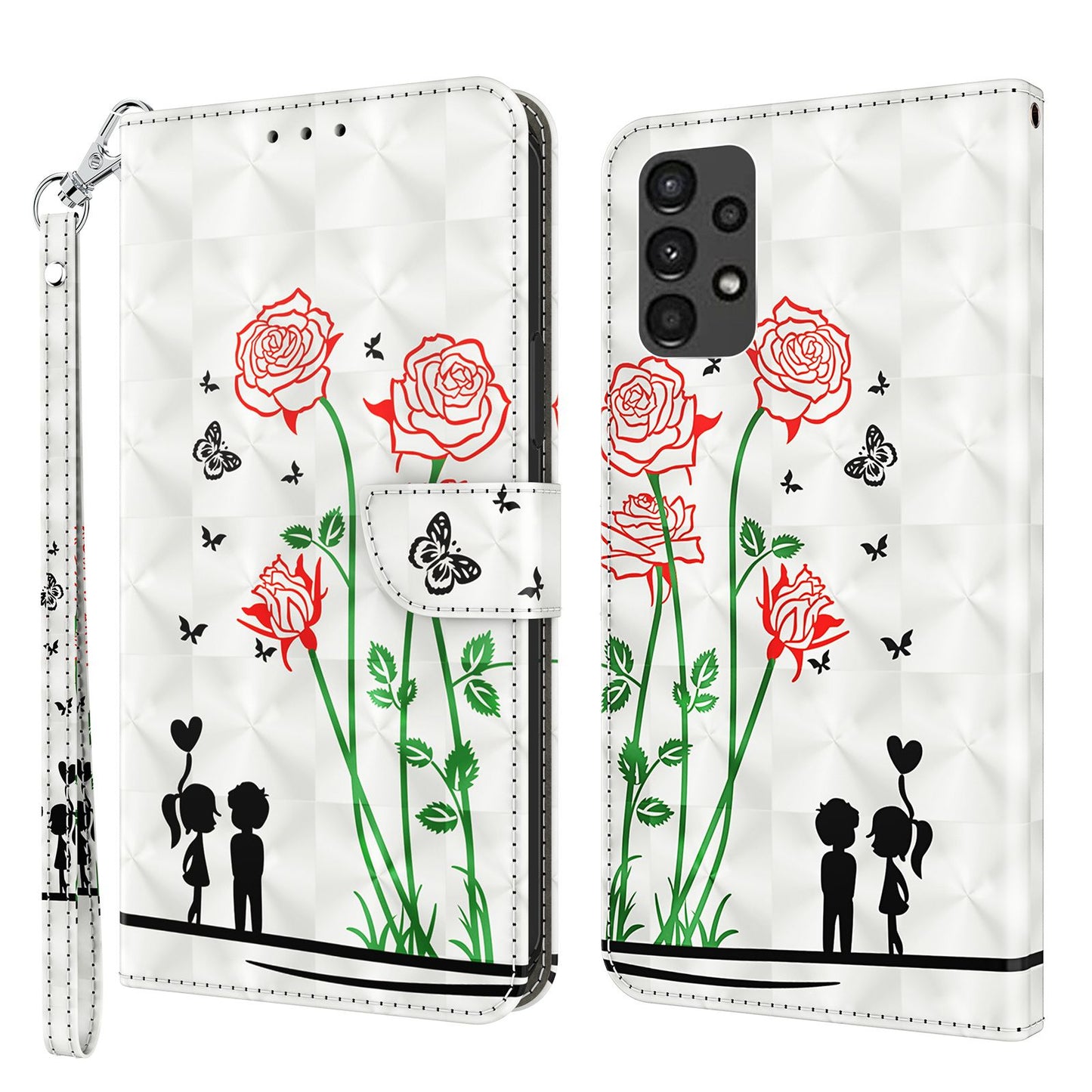 For Samsung Galaxy A13 4G / 5G / A04s 4G (164.7 x 76.7 x 9.1 mm) PU Leather Flip Case 3D Creative Pattern Printing Design Stand Wallet Magnetic Cover with Strap