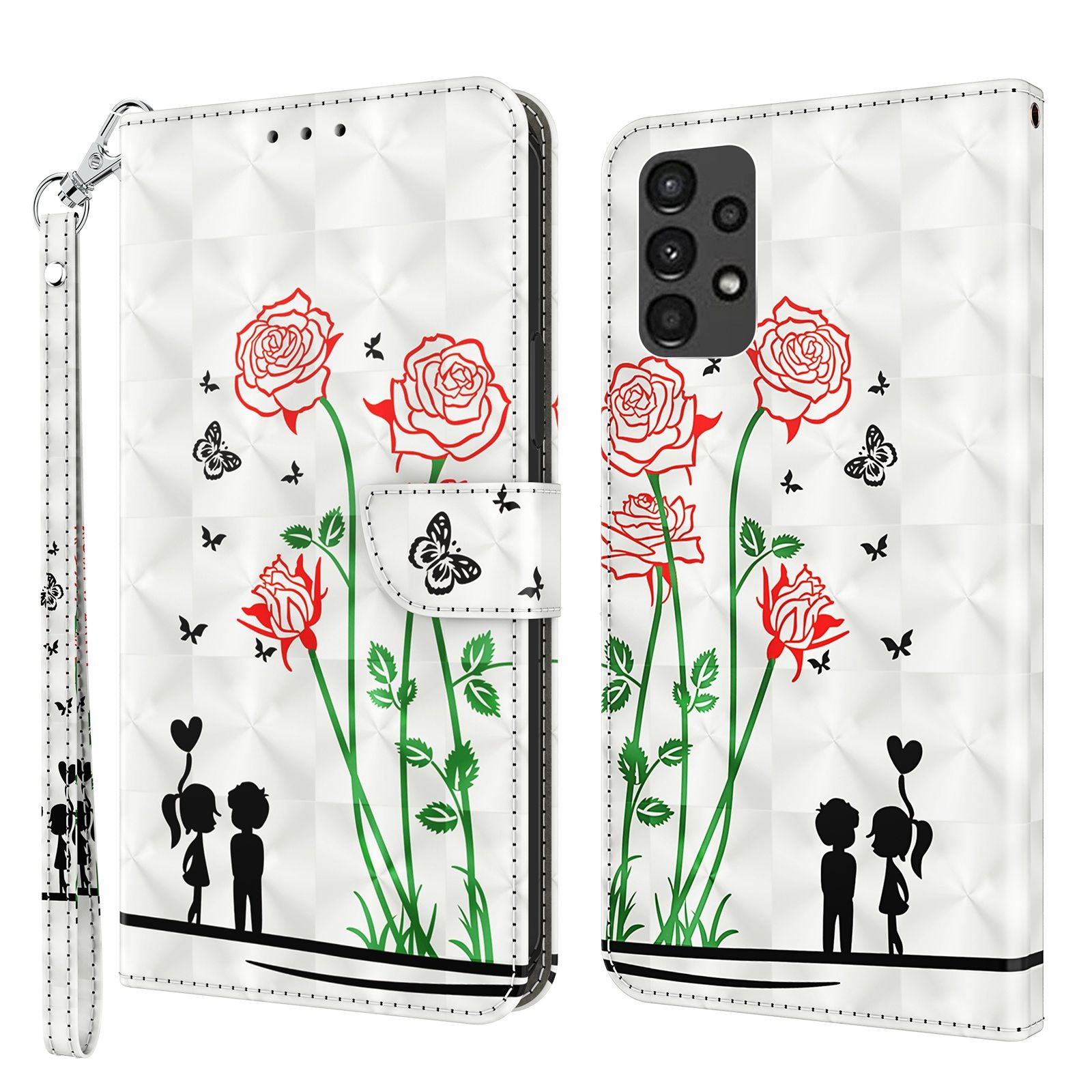 For Samsung Galaxy A13 4G / 5G / A04s 4G (164.7 x 76.7 x 9.1 mm) PU Leather Flip Case 3D Creative Pattern Printing Design Stand Wallet Magnetic Cover with Strap