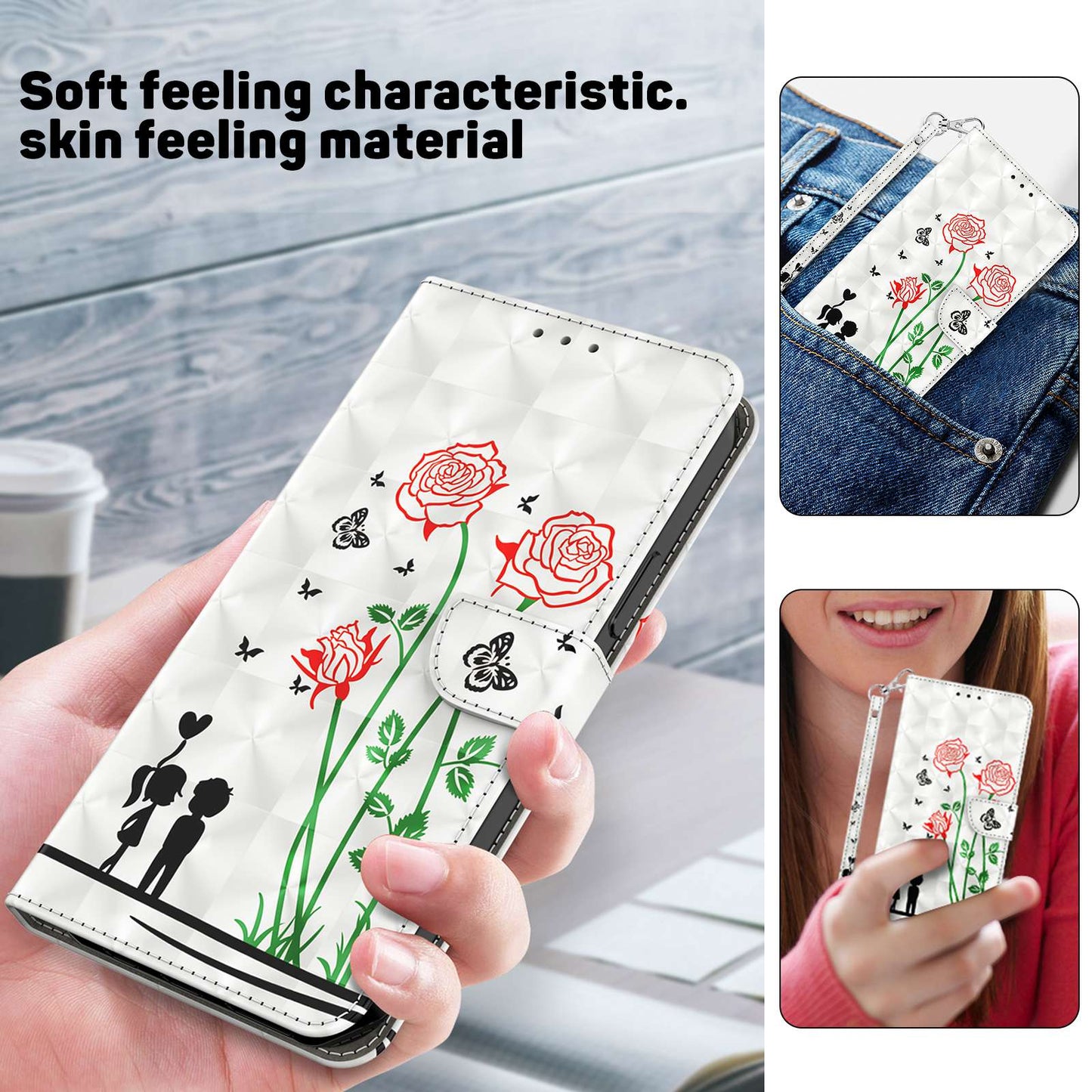 For Samsung Galaxy A13 4G / 5G / A04s 4G (164.7 x 76.7 x 9.1 mm) PU Leather Flip Case 3D Creative Pattern Printing Design Stand Wallet Magnetic Cover with Strap