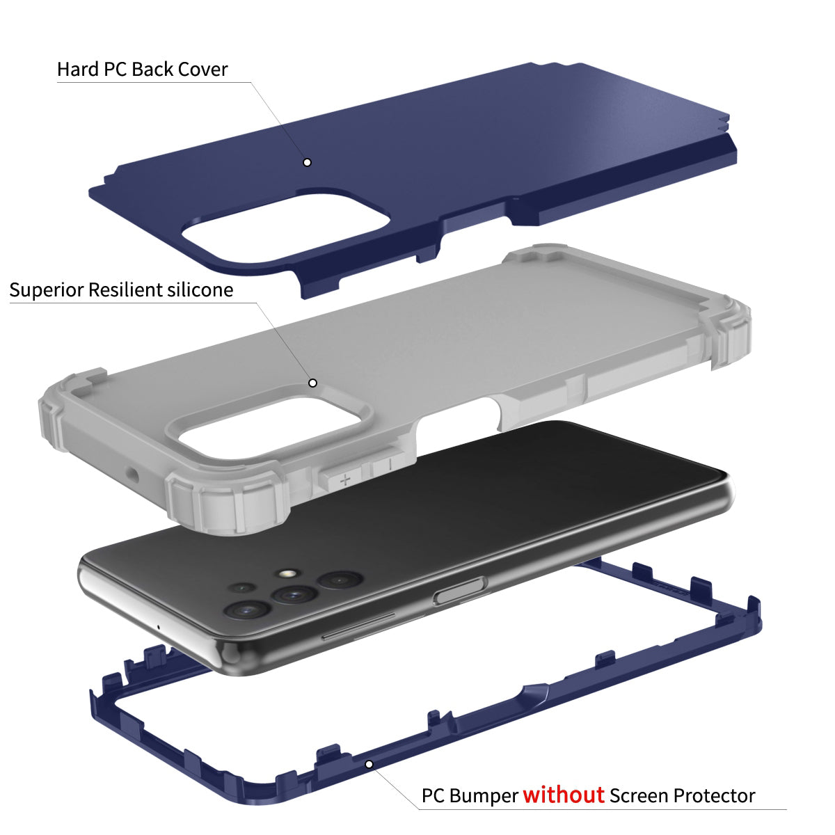 For Samsung Galaxy A12 / A32 5G / M32 5G / A13 5G 3-in-1 Protective Phone Case Silicone + PC Reinforced Corner Hybrid Cover