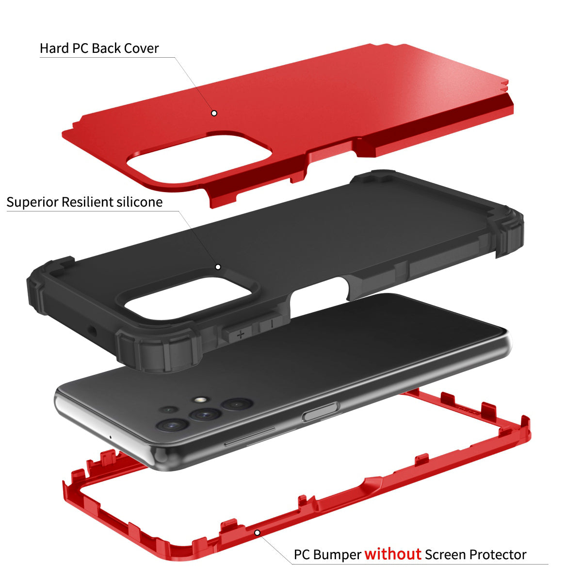 For Samsung Galaxy A12 / A32 5G / M32 5G / A13 5G 3-in-1 Protective Phone Case Silicone + PC Reinforced Corner Hybrid Cover