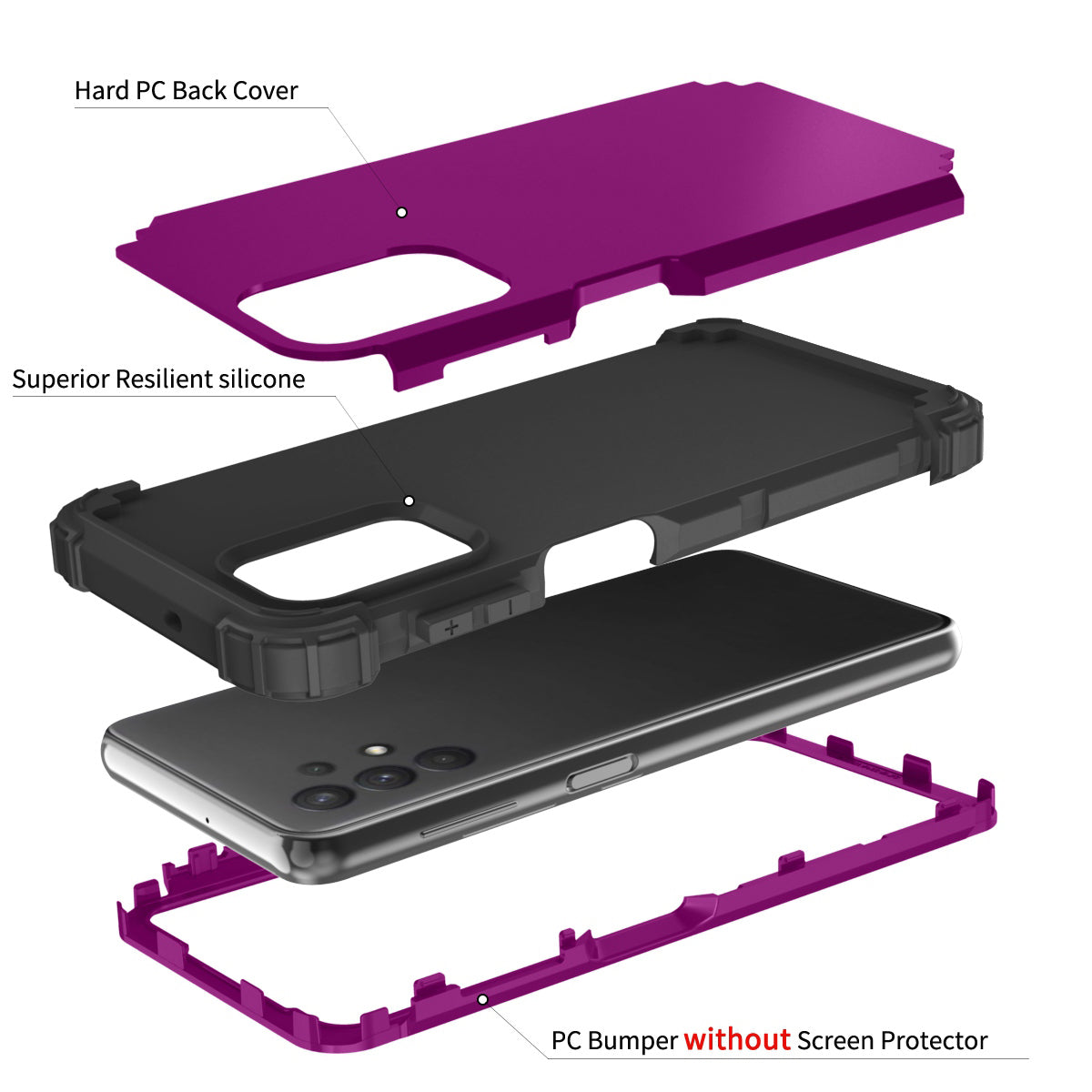 For Samsung Galaxy A12 / A32 5G / M32 5G / A13 5G 3-in-1 Protective Phone Case Silicone + PC Reinforced Corner Hybrid Cover