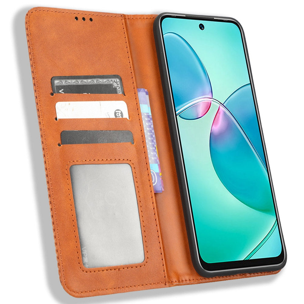 For Infinix Note 12i X6819 Phone Case Magnetic Auto Closing Retro Imprinted PU Leather Anti-scratch Phone Cover Wallet Stand