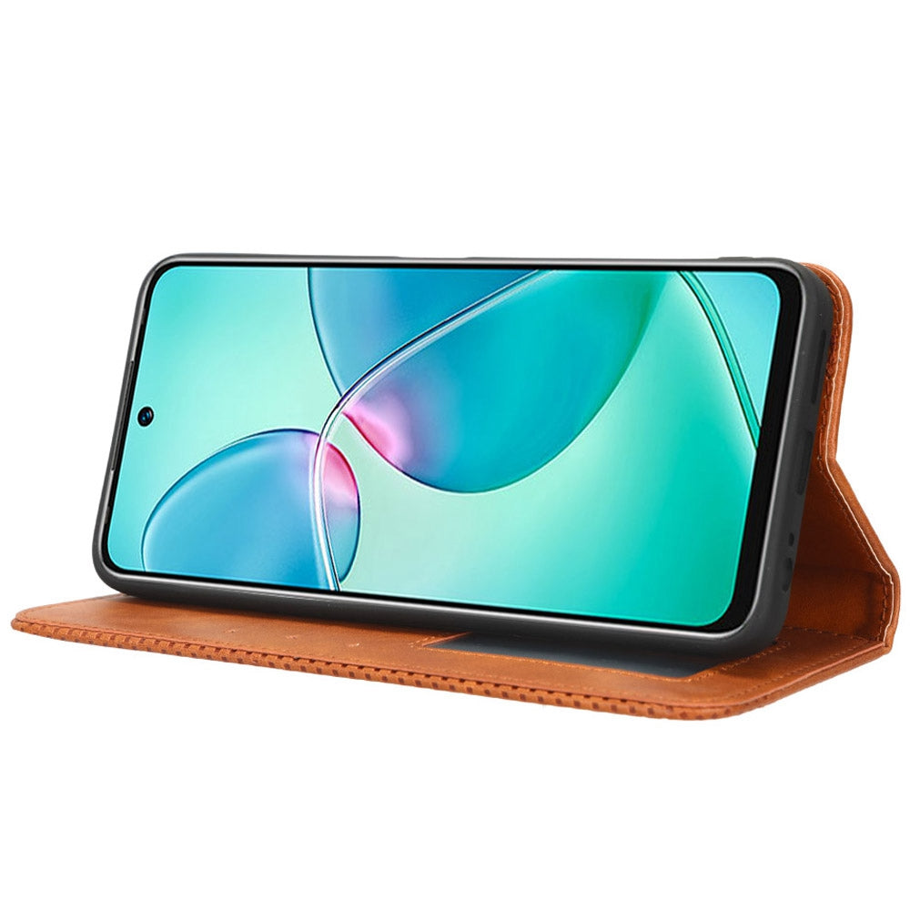 For Infinix Note 12i X6819 Phone Case Magnetic Auto Closing Retro Imprinted PU Leather Anti-scratch Phone Cover Wallet Stand