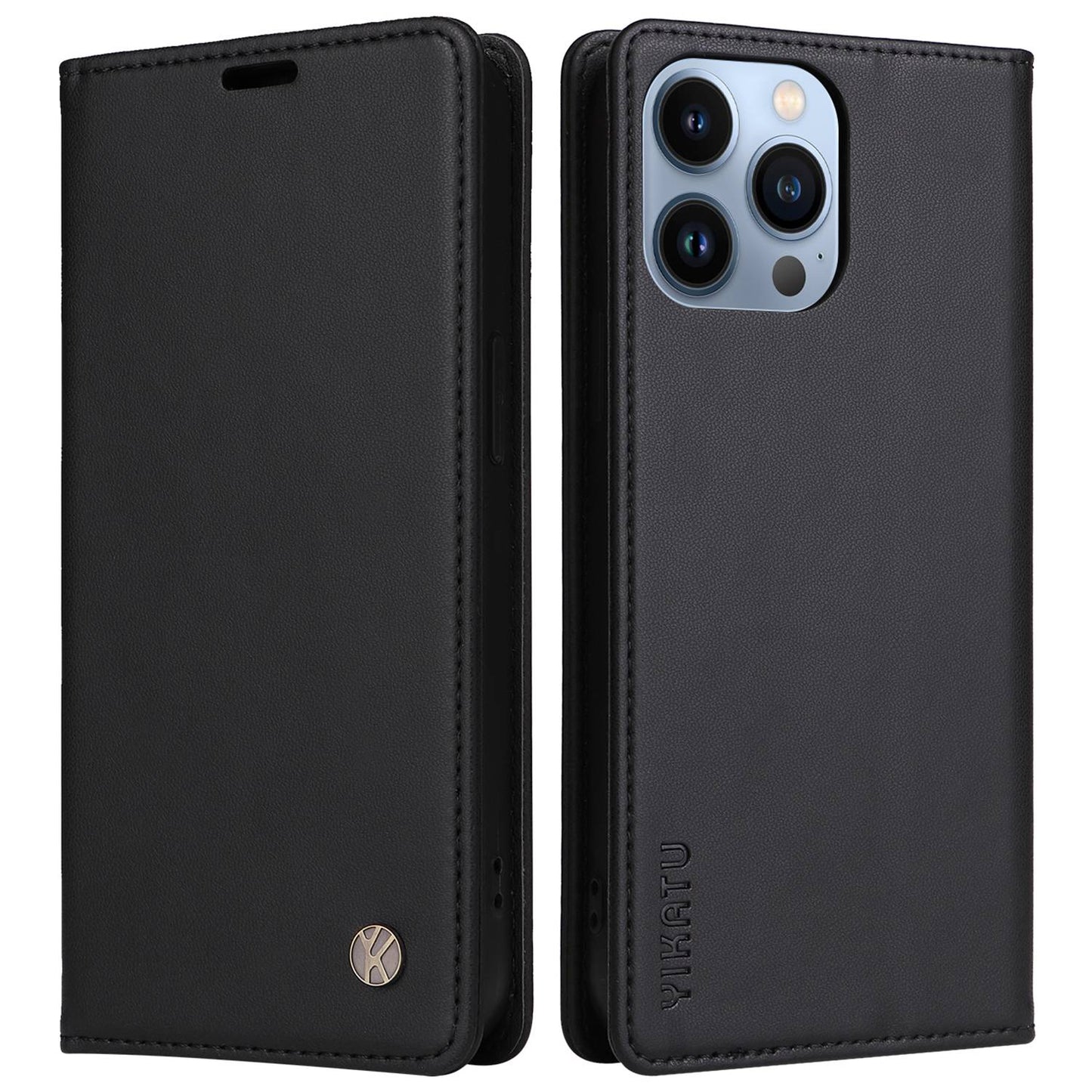 YIKATU for iPhone 13 Pro 6.1 inch YK- 001 Anti-fall Phone Case Magnetic Auto-absorbed PU Leather Flip Wallet Stand Protective Phone Cover