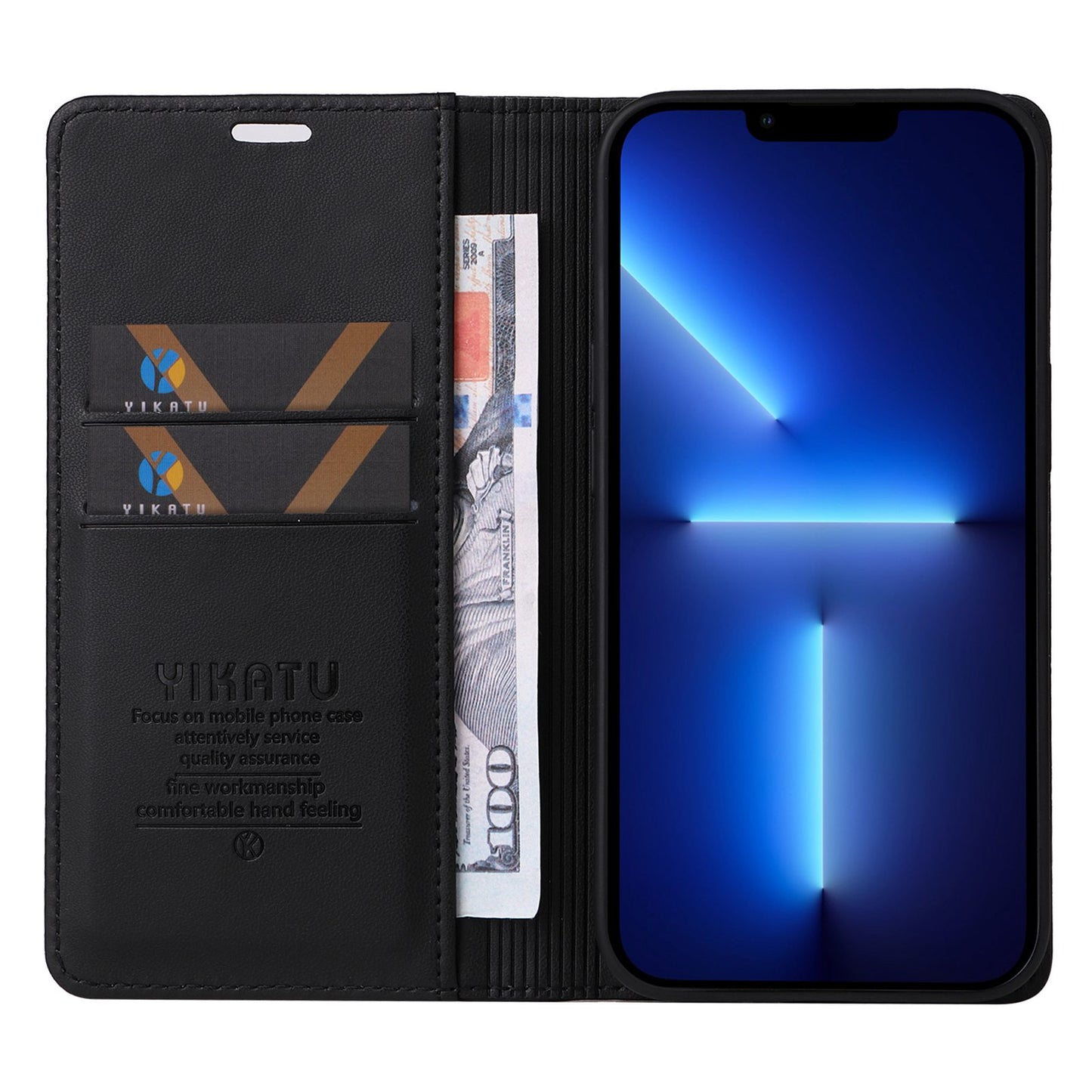 YIKATU for iPhone 13 Pro 6.1 inch YK- 001 Anti-fall Phone Case Magnetic Auto-absorbed PU Leather Flip Wallet Stand Protective Phone Cover