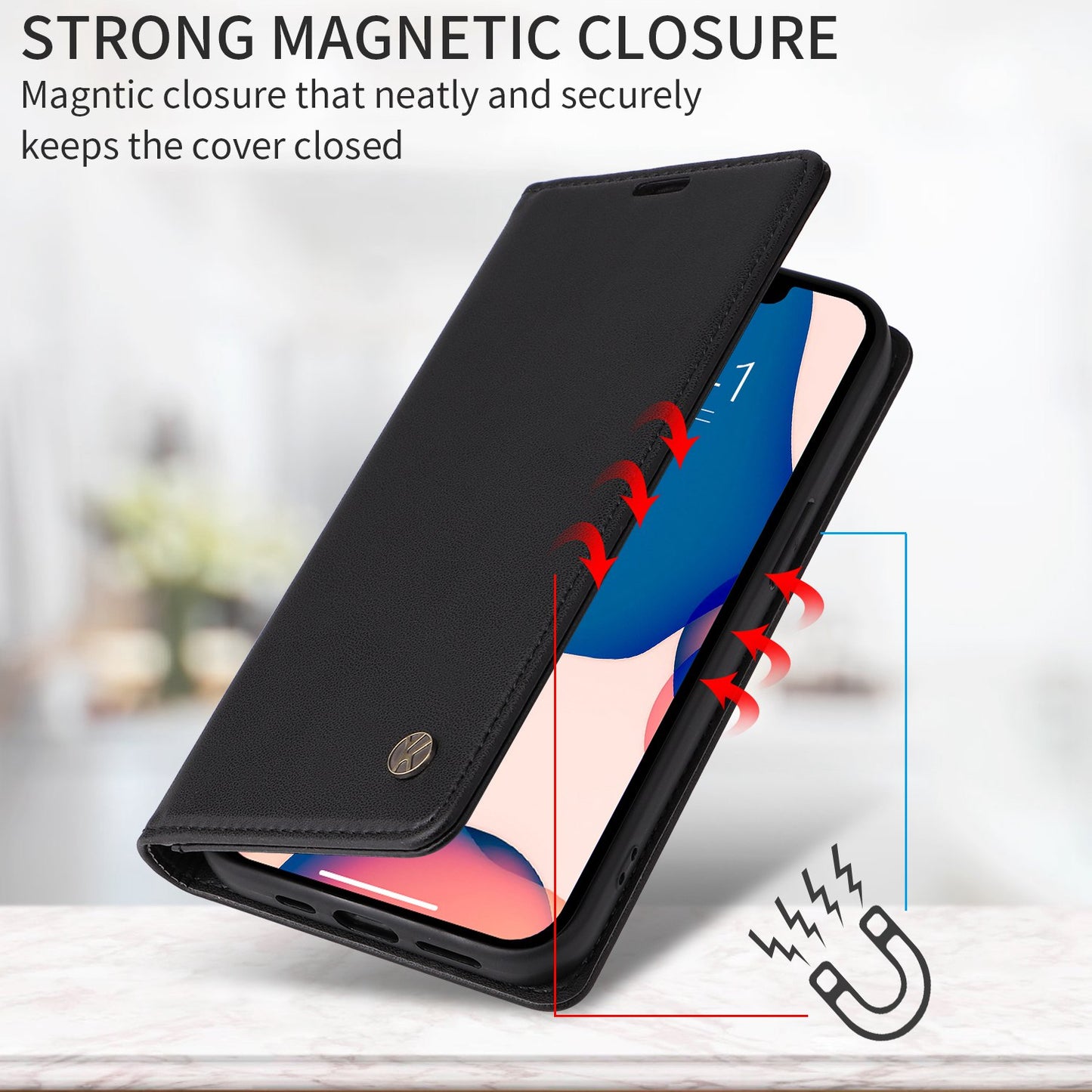 YIKATU for iPhone 13 Pro 6.1 inch YK- 001 Anti-fall Phone Case Magnetic Auto-absorbed PU Leather Flip Wallet Stand Protective Phone Cover
