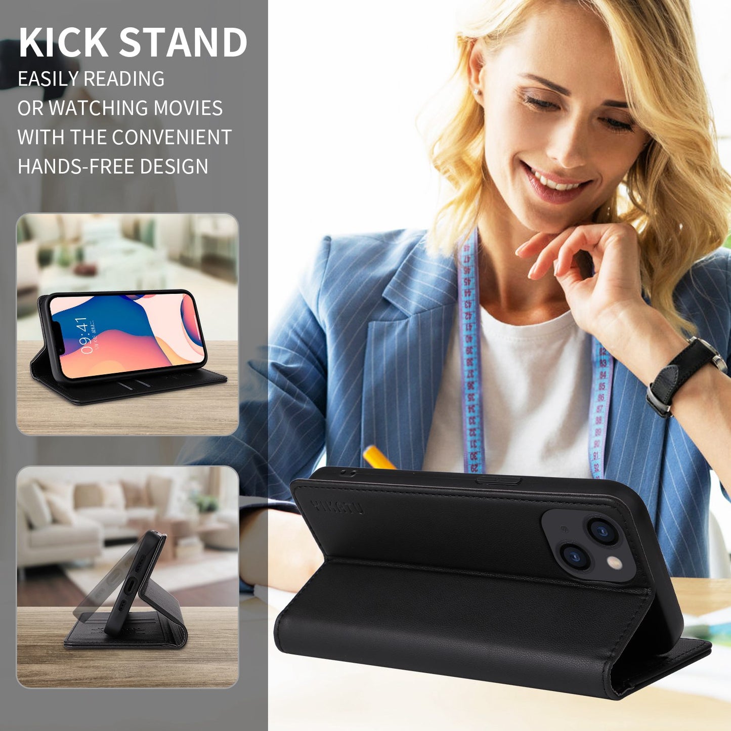 YIKATU for iPhone 13 Pro 6.1 inch YK- 001 Anti-fall Phone Case Magnetic Auto-absorbed PU Leather Flip Wallet Stand Protective Phone Cover