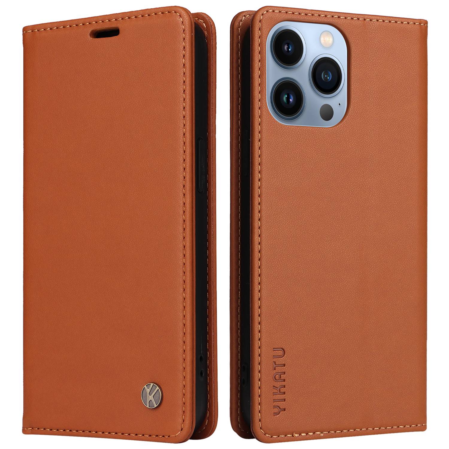 YIKATU for iPhone 13 Pro 6.1 inch YK- 001 Anti-fall Phone Case Magnetic Auto-absorbed PU Leather Flip Wallet Stand Protective Phone Cover