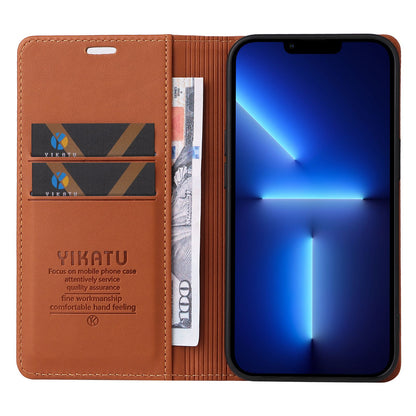 YIKATU for iPhone 13 Pro 6.1 inch YK- 001 Anti-fall Phone Case Magnetic Auto-absorbed PU Leather Flip Wallet Stand Protective Phone Cover