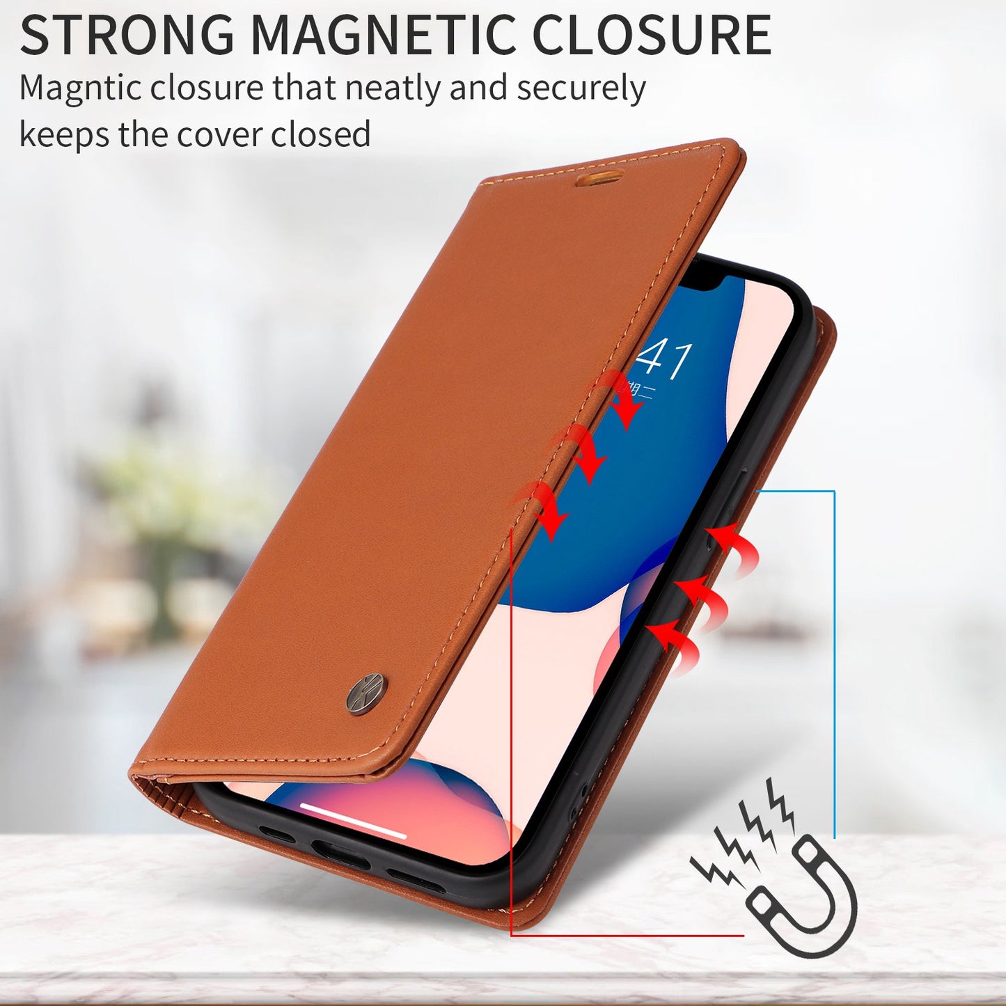 YIKATU for iPhone 13 Pro 6.1 inch YK- 001 Anti-fall Phone Case Magnetic Auto-absorbed PU Leather Flip Wallet Stand Protective Phone Cover