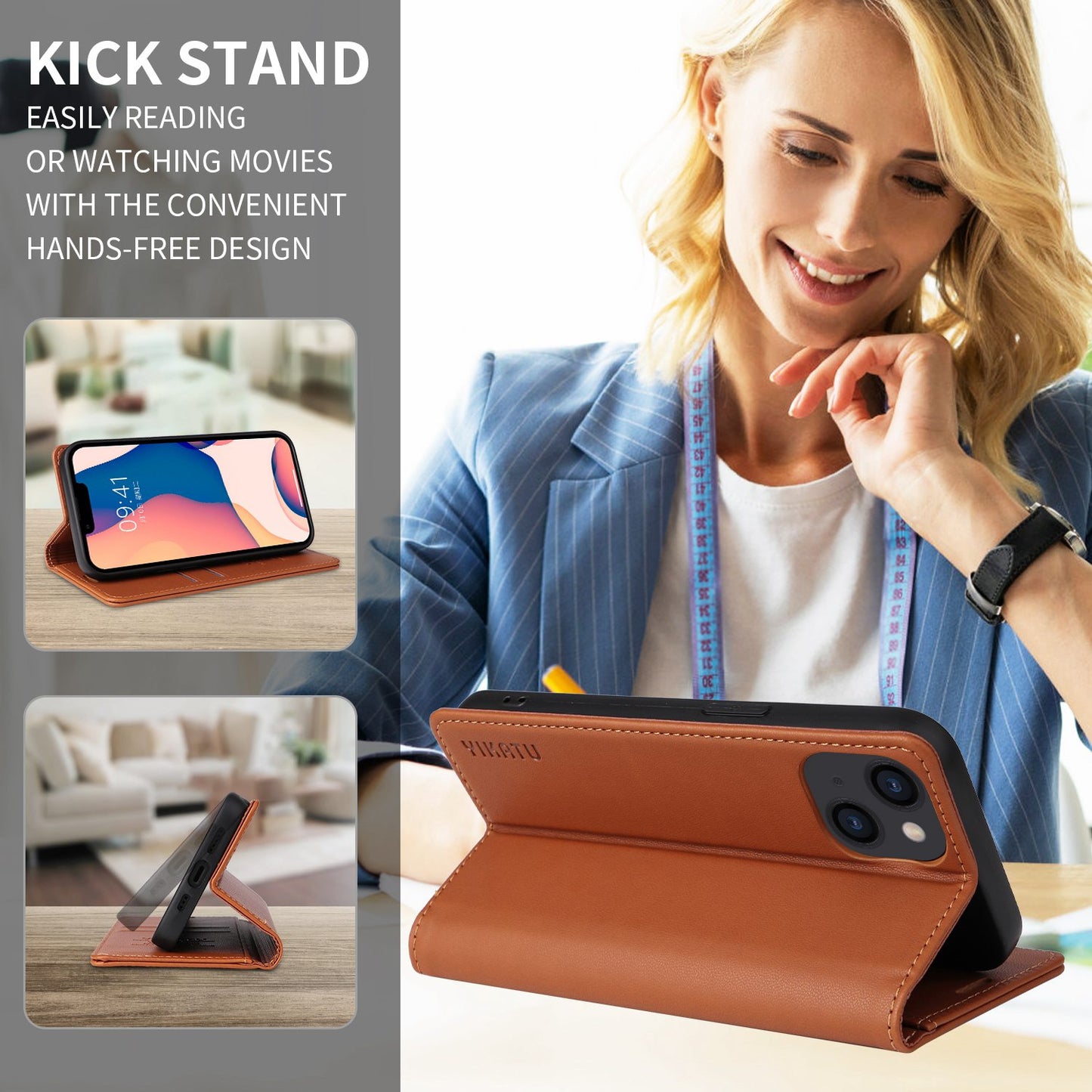 YIKATU for iPhone 13 Pro 6.1 inch YK- 001 Anti-fall Phone Case Magnetic Auto-absorbed PU Leather Flip Wallet Stand Protective Phone Cover