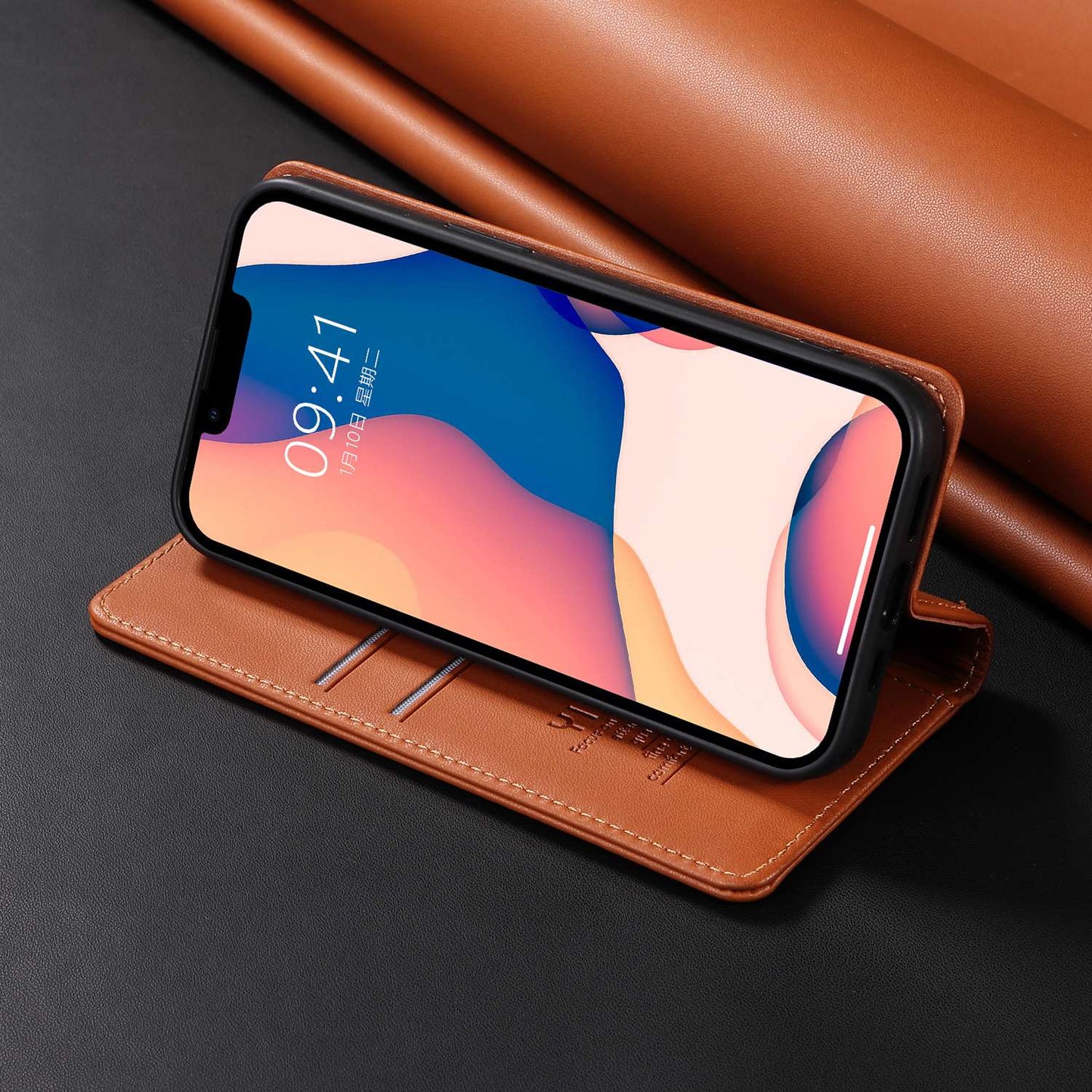 YIKATU for iPhone 13 Pro 6.1 inch YK- 001 Anti-fall Phone Case Magnetic Auto-absorbed PU Leather Flip Wallet Stand Protective Phone Cover