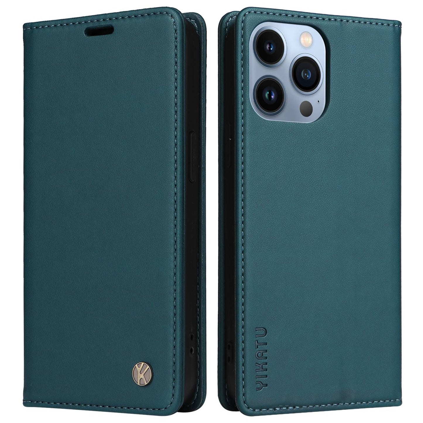 YIKATU for iPhone 13 Pro 6.1 inch YK- 001 Anti-fall Phone Case Magnetic Auto-absorbed PU Leather Flip Wallet Stand Protective Phone Cover