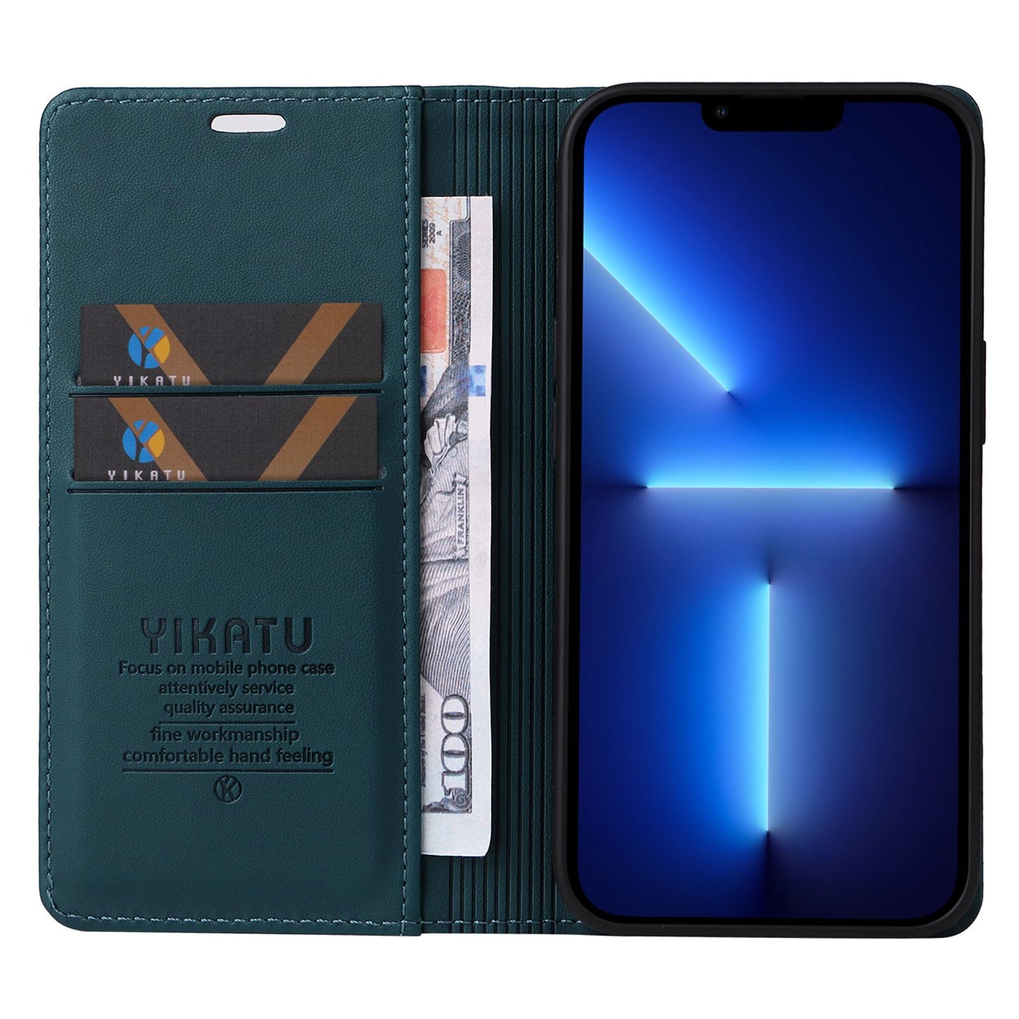YIKATU for iPhone 13 Pro 6.1 inch YK- 001 Anti-fall Phone Case Magnetic Auto-absorbed PU Leather Flip Wallet Stand Protective Phone Cover