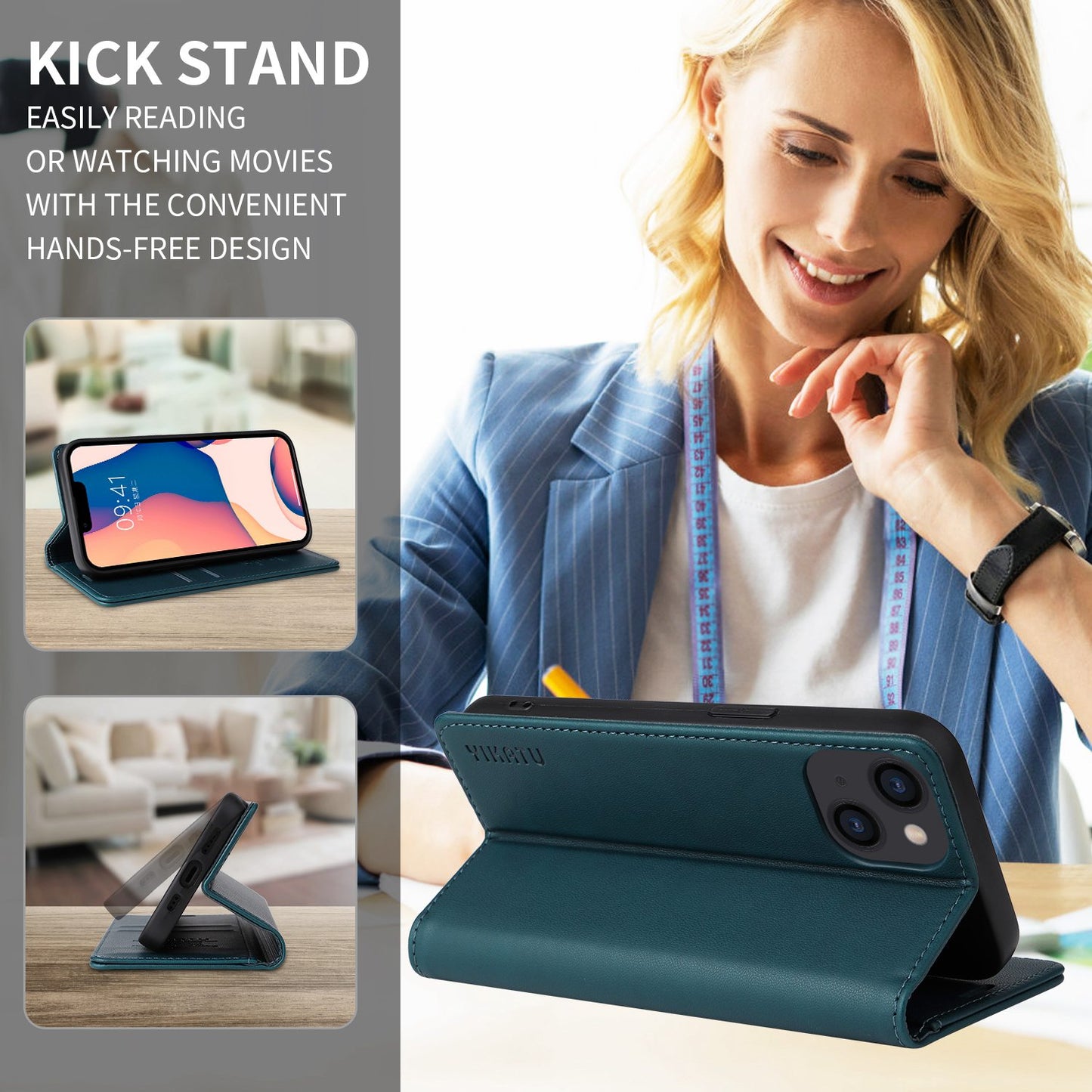 YIKATU for iPhone 13 Pro 6.1 inch YK- 001 Anti-fall Phone Case Magnetic Auto-absorbed PU Leather Flip Wallet Stand Protective Phone Cover