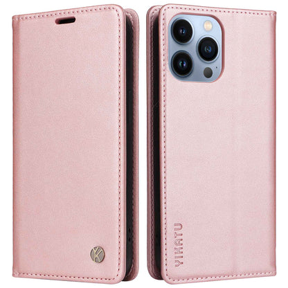 YIKATU for iPhone 13 Pro 6.1 inch YK- 001 Anti-fall Phone Case Magnetic Auto-absorbed PU Leather Flip Wallet Stand Protective Phone Cover