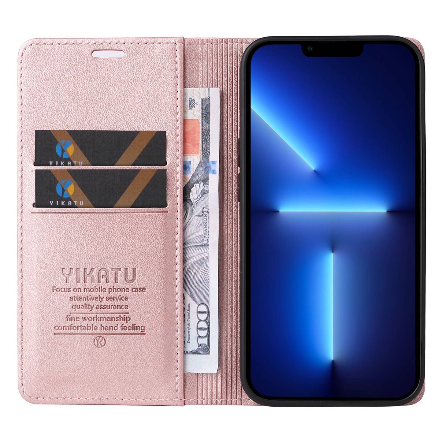 YIKATU for iPhone 13 Pro 6.1 inch YK- 001 Anti-fall Phone Case Magnetic Auto-absorbed PU Leather Flip Wallet Stand Protective Phone Cover