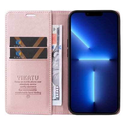 YIKATU for iPhone 13 Pro 6.1 inch YK- 001 Anti-fall Phone Case Magnetic Auto-absorbed PU Leather Flip Wallet Stand Protective Phone Cover