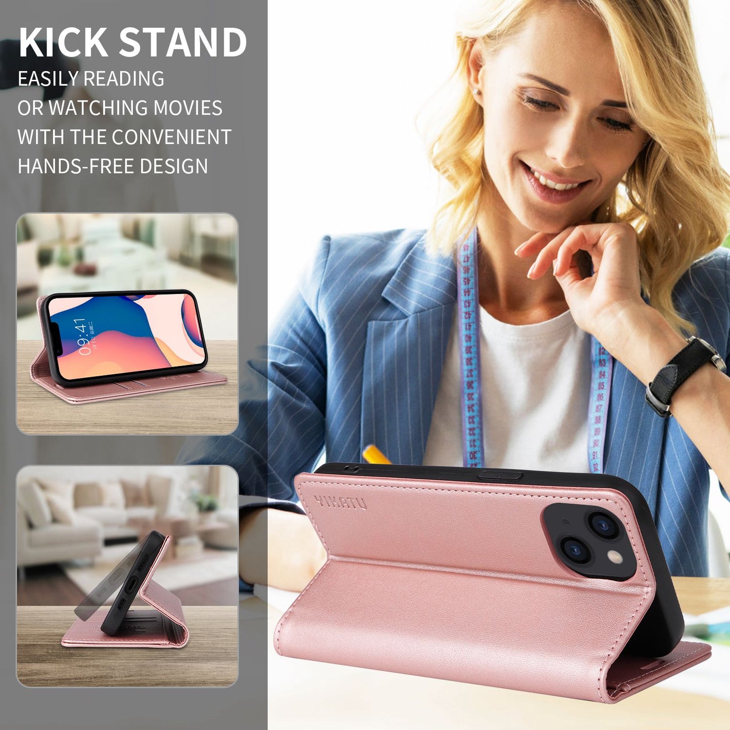 YIKATU for iPhone 13 Pro 6.1 inch YK- 001 Anti-fall Phone Case Magnetic Auto-absorbed PU Leather Flip Wallet Stand Protective Phone Cover