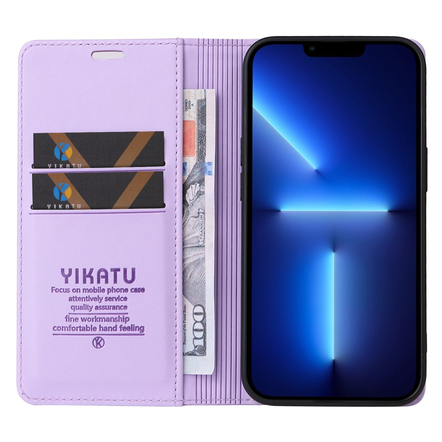 YIKATU for iPhone 13 Pro 6.1 inch YK- 001 Anti-fall Phone Case Magnetic Auto-absorbed PU Leather Flip Wallet Stand Protective Phone Cover