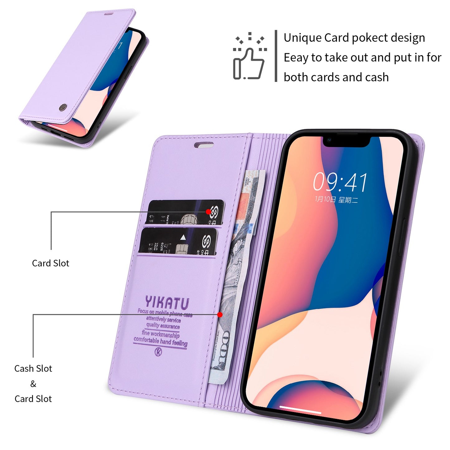 YIKATU for iPhone 13 Pro 6.1 inch YK- 001 Anti-fall Phone Case Magnetic Auto-absorbed PU Leather Flip Wallet Stand Protective Phone Cover