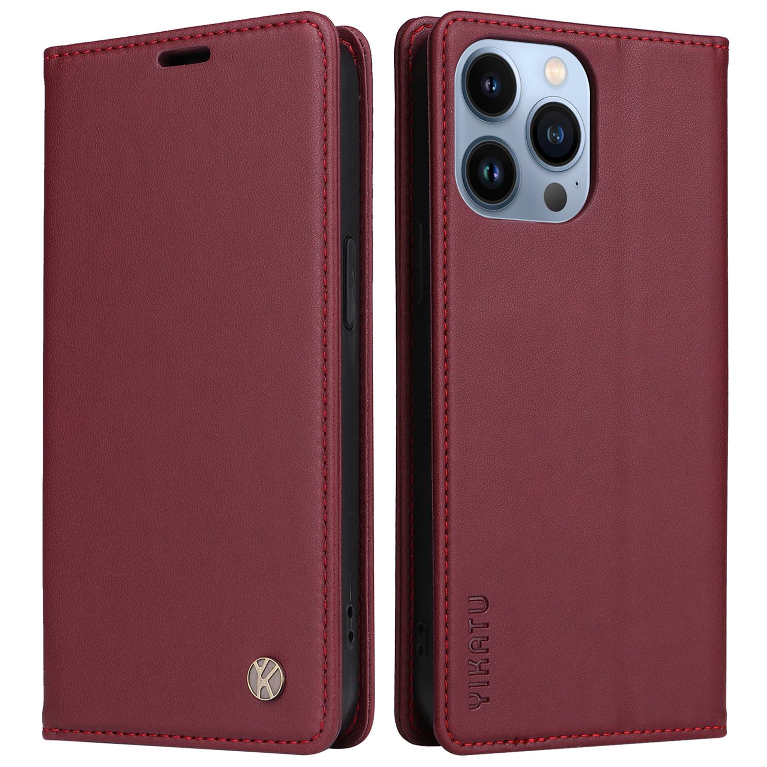 YIKATU for iPhone 13 Pro 6.1 inch YK- 001 Anti-fall Phone Case Magnetic Auto-absorbed PU Leather Flip Wallet Stand Protective Phone Cover