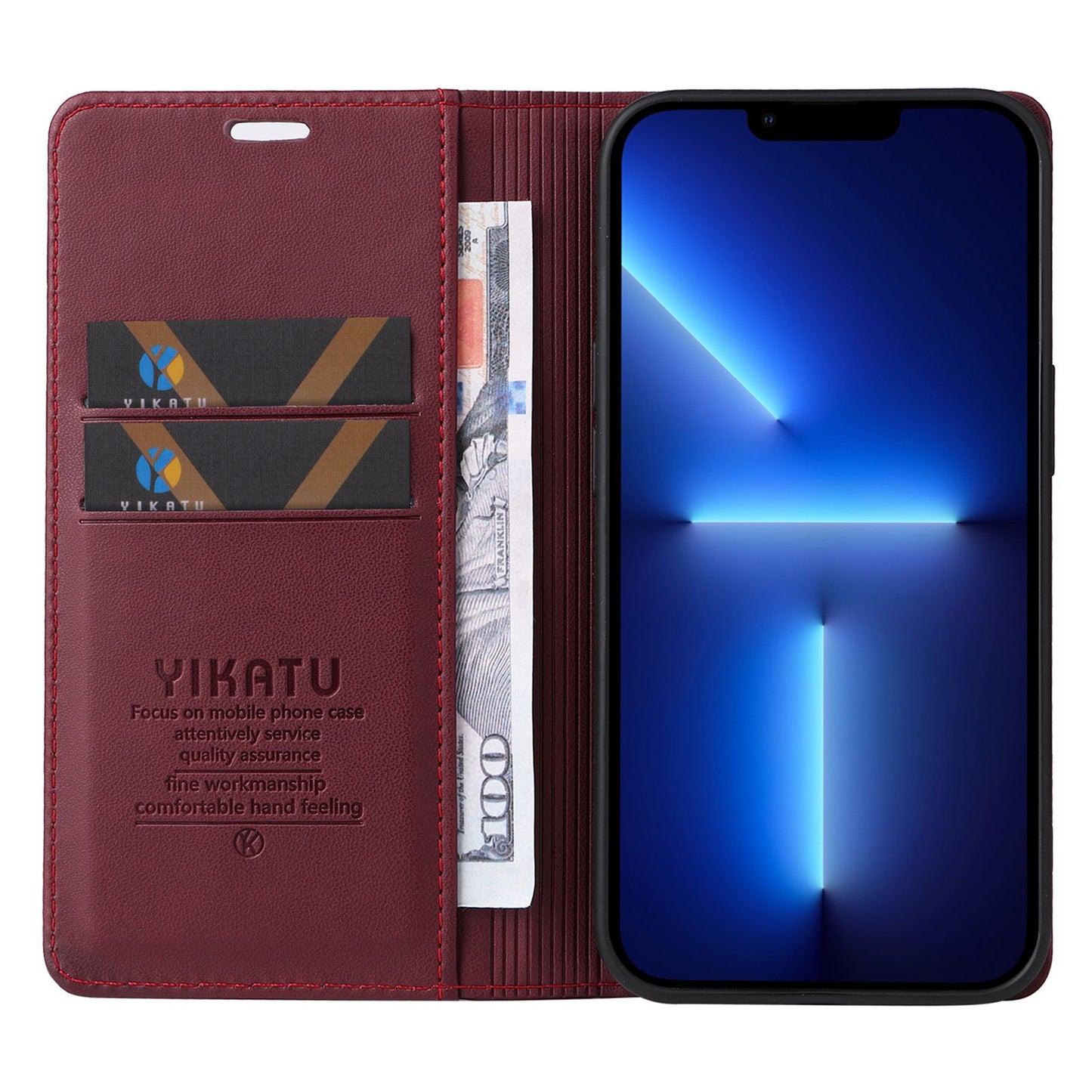 YIKATU for iPhone 13 Pro 6.1 inch YK- 001 Anti-fall Phone Case Magnetic Auto-absorbed PU Leather Flip Wallet Stand Protective Phone Cover