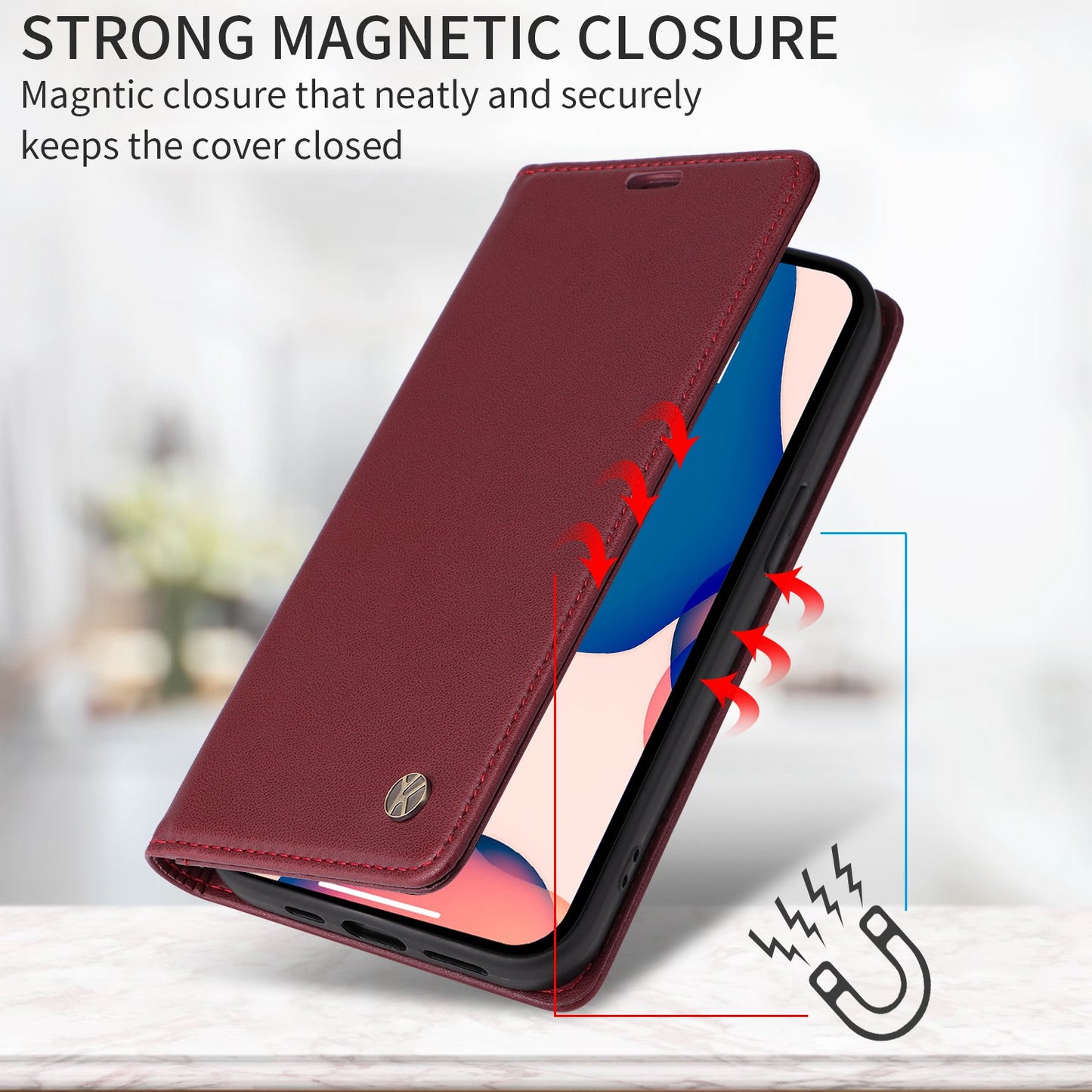 YIKATU for iPhone 13 Pro 6.1 inch YK- 001 Anti-fall Phone Case Magnetic Auto-absorbed PU Leather Flip Wallet Stand Protective Phone Cover