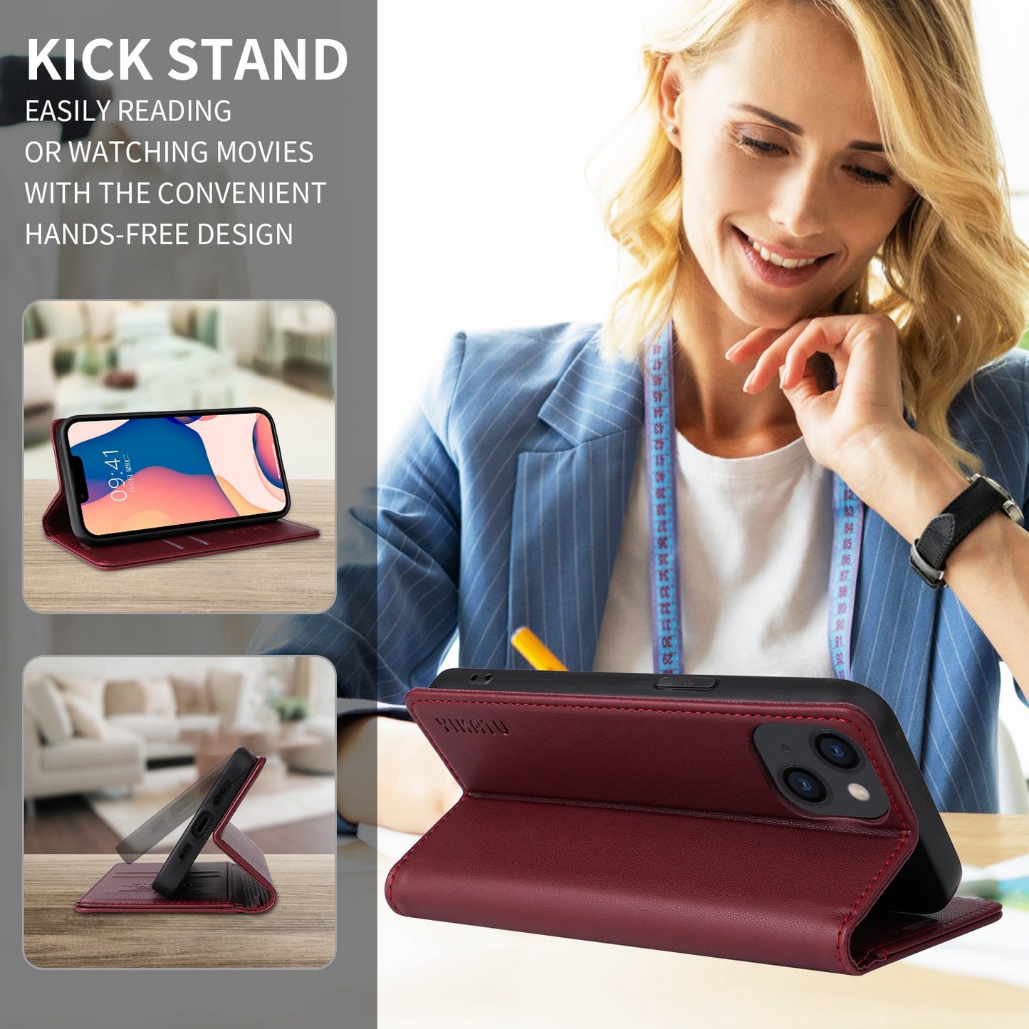 YIKATU for iPhone 13 Pro 6.1 inch YK- 001 Anti-fall Phone Case Magnetic Auto-absorbed PU Leather Flip Wallet Stand Protective Phone Cover