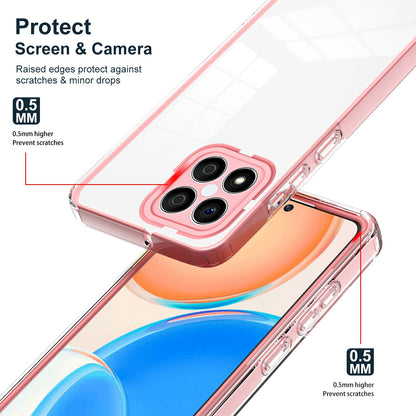 For Honor X8 4G 3-in-1 Ultra Slim Transparent Phone Cover TPU Backplate + PC Frame + PC Camera Protection Drop-proof Phone Case