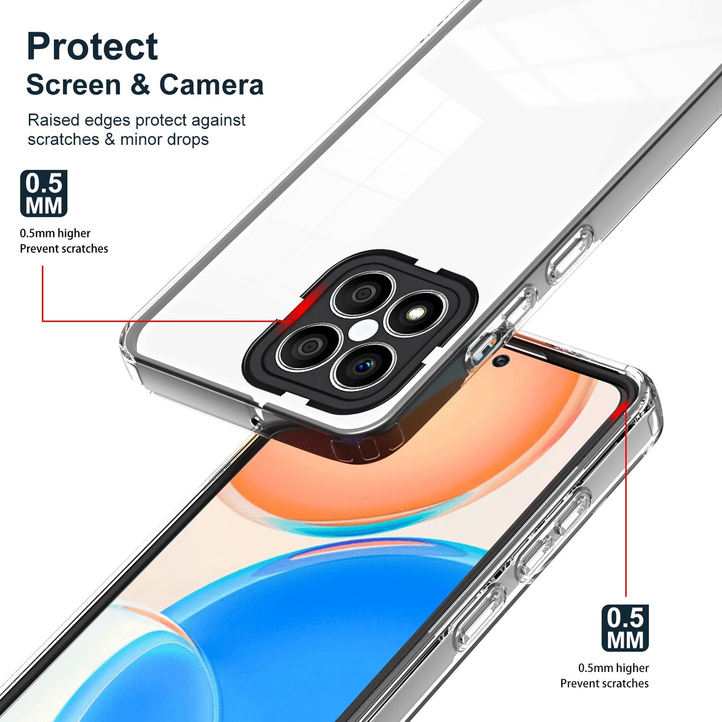 For Honor X8 4G 3-in-1 Ultra Slim Transparent Phone Cover TPU Backplate + PC Frame + PC Camera Protection Drop-proof Phone Case