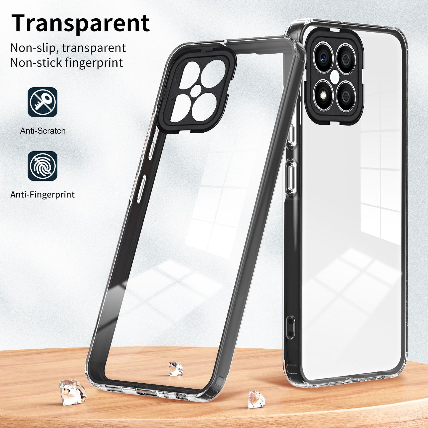 For Honor X8 4G 3-in-1 Ultra Slim Transparent Phone Cover TPU Backplate + PC Frame + PC Camera Protection Drop-proof Phone Case