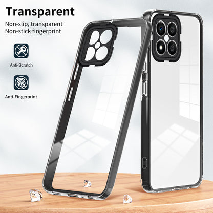 For Honor X8 4G 3-in-1 Ultra Slim Transparent Phone Cover TPU Backplate + PC Frame + PC Camera Protection Drop-proof Phone Case