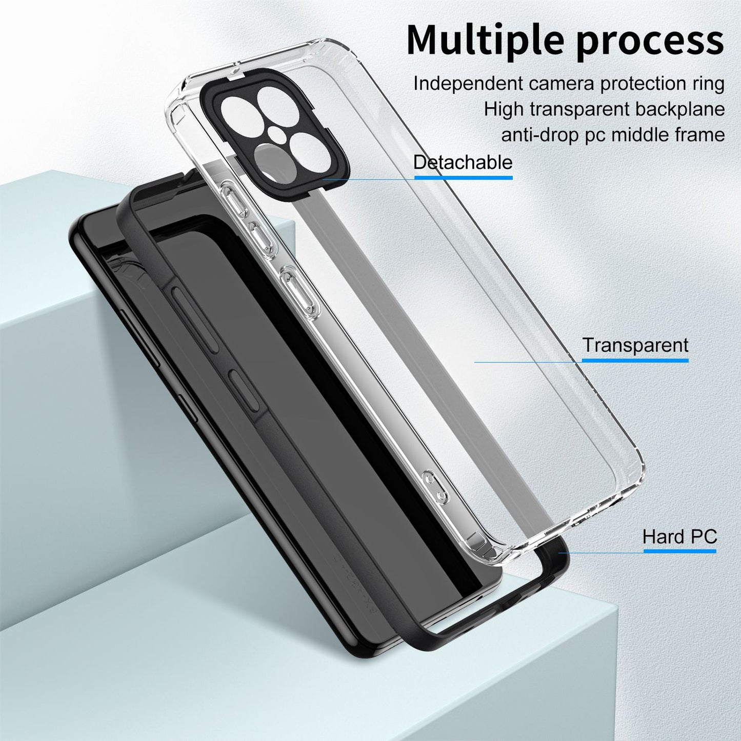 For Honor X8 4G 3-in-1 Ultra Slim Transparent Phone Cover TPU Backplate + PC Frame + PC Camera Protection Drop-proof Phone Case