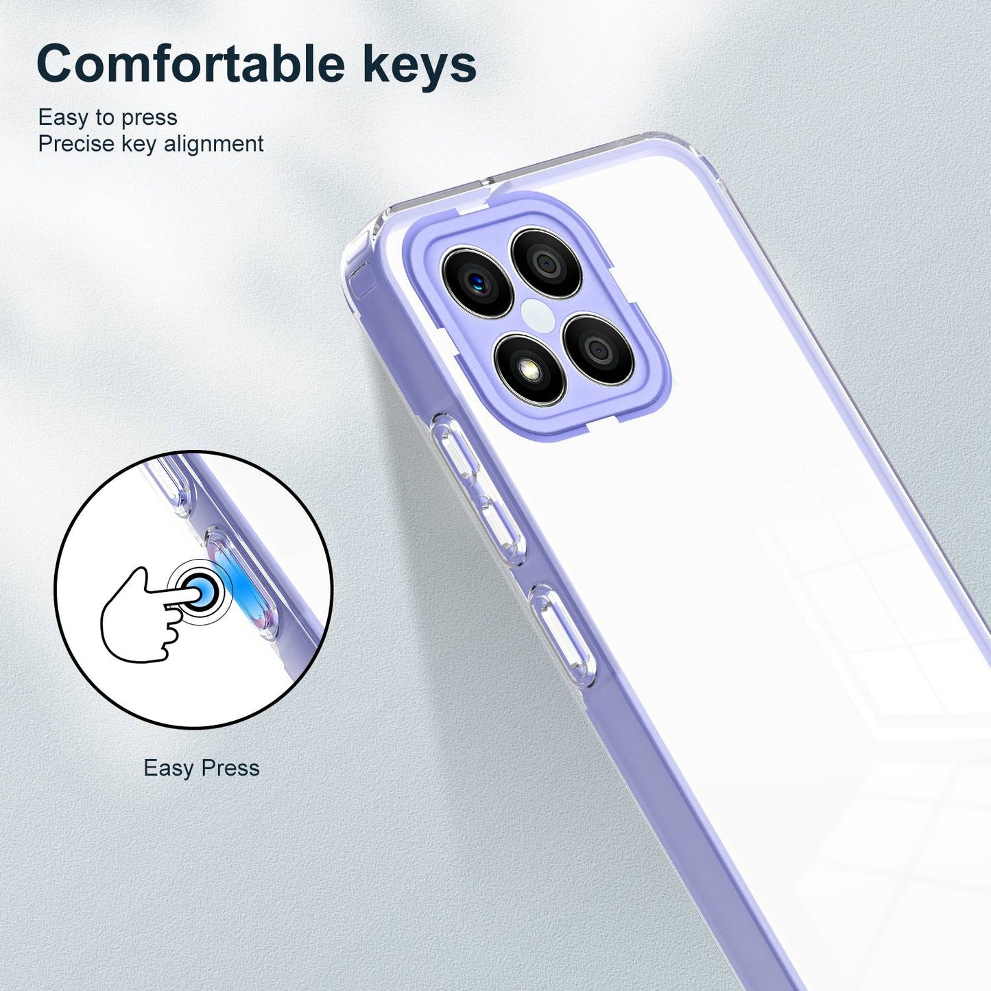 For Honor X8 4G 3-in-1 Ultra Slim Transparent Phone Cover TPU Backplate + PC Frame + PC Camera Protection Drop-proof Phone Case