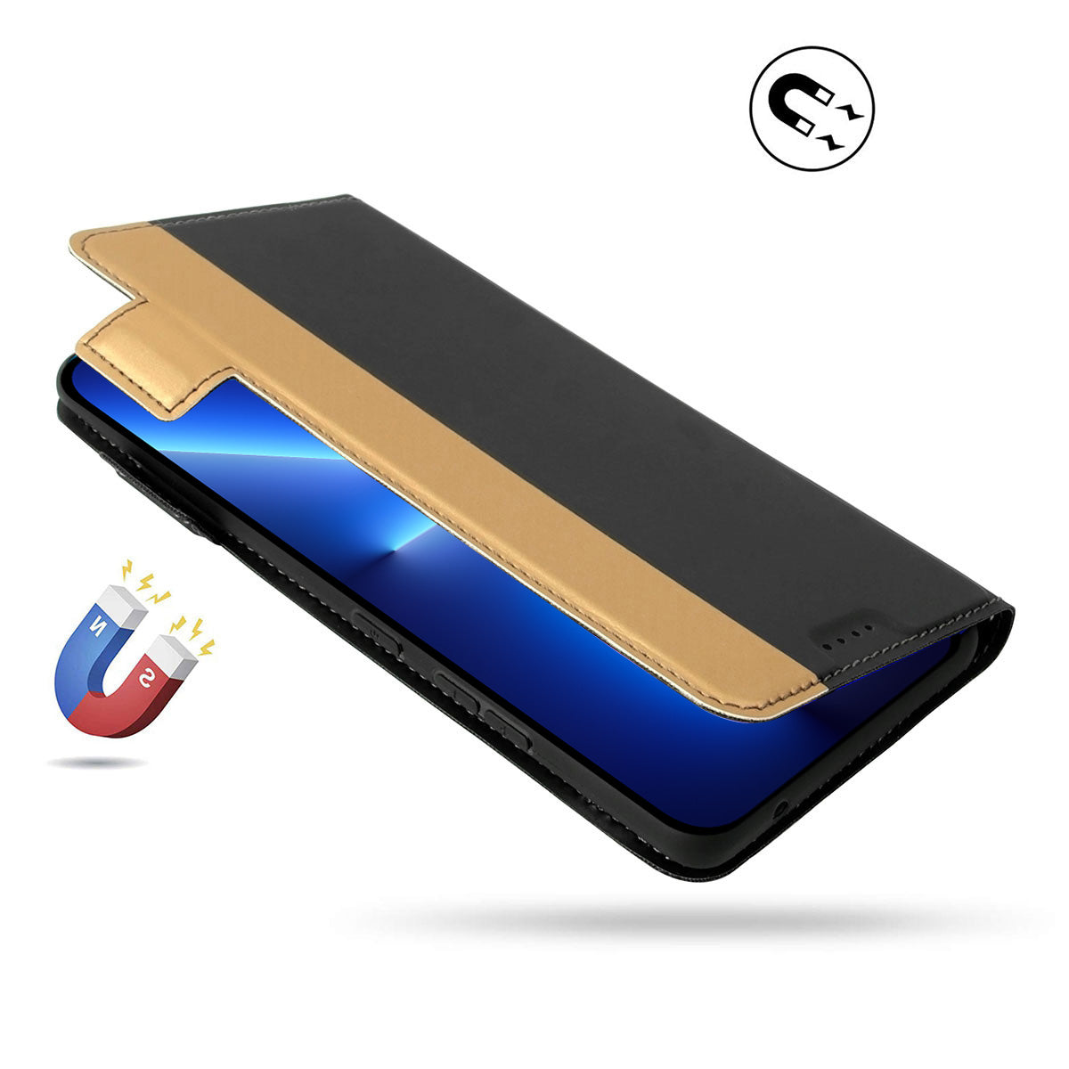 Shockproof Phone Case For iPhone 13 Pro 6.1 inch, Contrast Color Stand Card Holder PU Leather Dual Magnetic Clasp Phone Cover