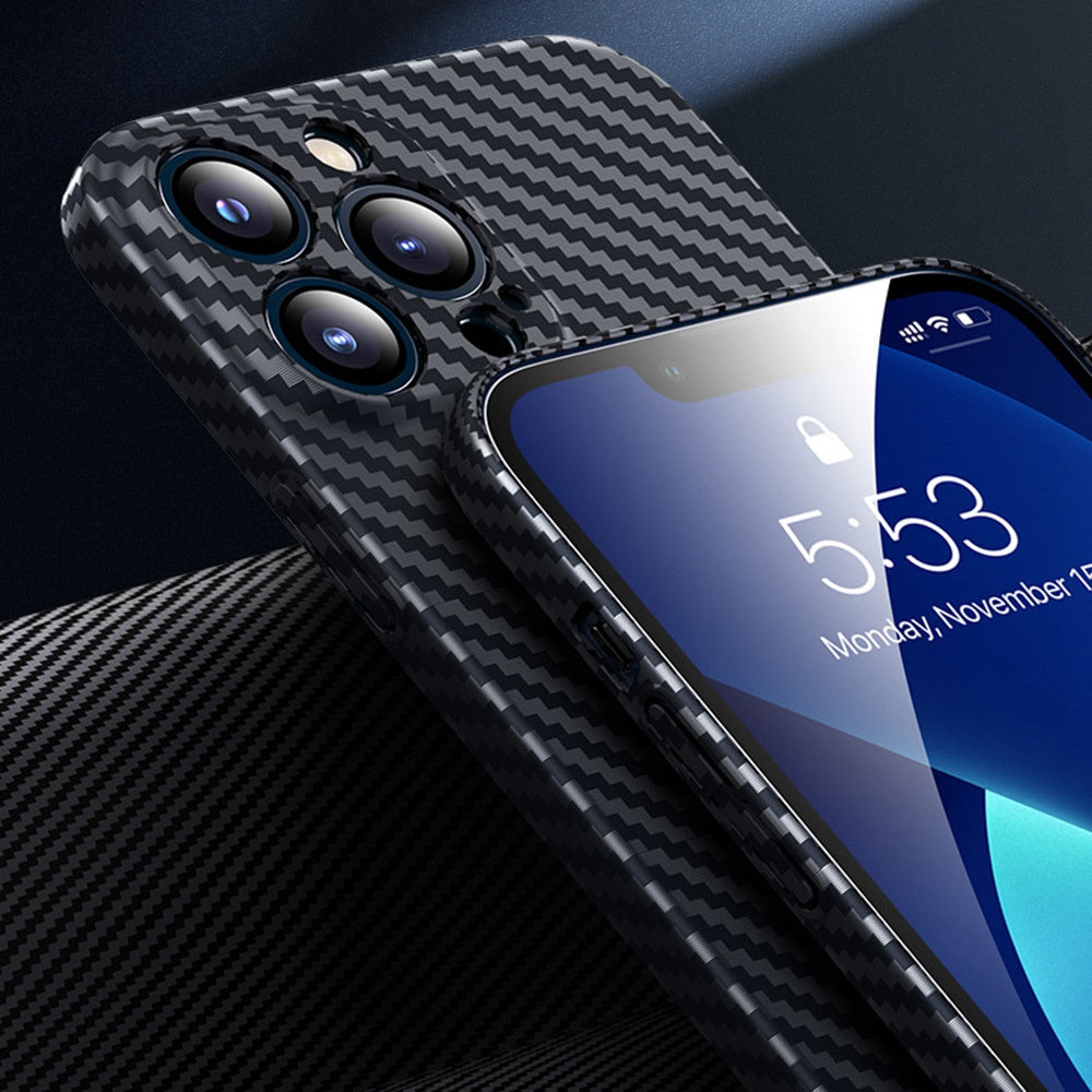 For iPhone 13 Pro Max 6.7 inch Carbon Fiber Texture Scratch-resistant Protective Cover Precise Cutout Matte Phone Case