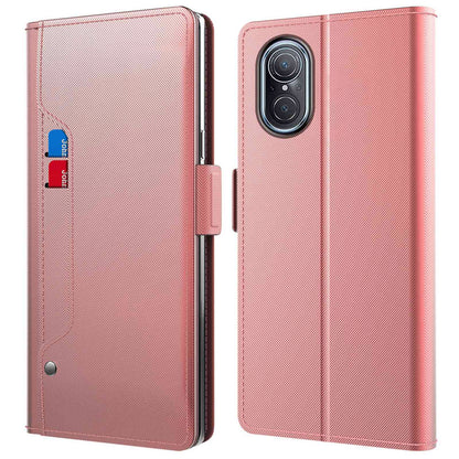 For Huawei nova 9 SE Magnetic Closing Stand Design Cell Phone Case PU Leather+TPU Card Holder Shell with Makeup Mirror