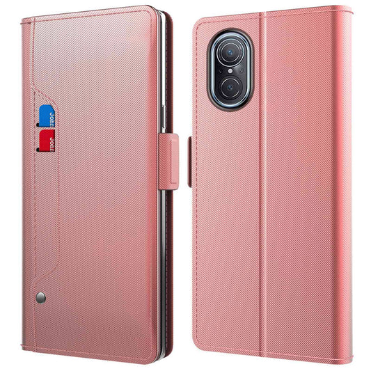 For Huawei nova 9 SE Magnetic Closing Stand Design Cell Phone Case PU Leather+TPU Card Holder Shell with Makeup Mirror