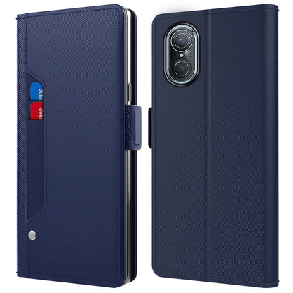 For Huawei nova 9 SE Magnetic Closing Stand Design Cell Phone Case PU Leather+TPU Card Holder Shell with Makeup Mirror