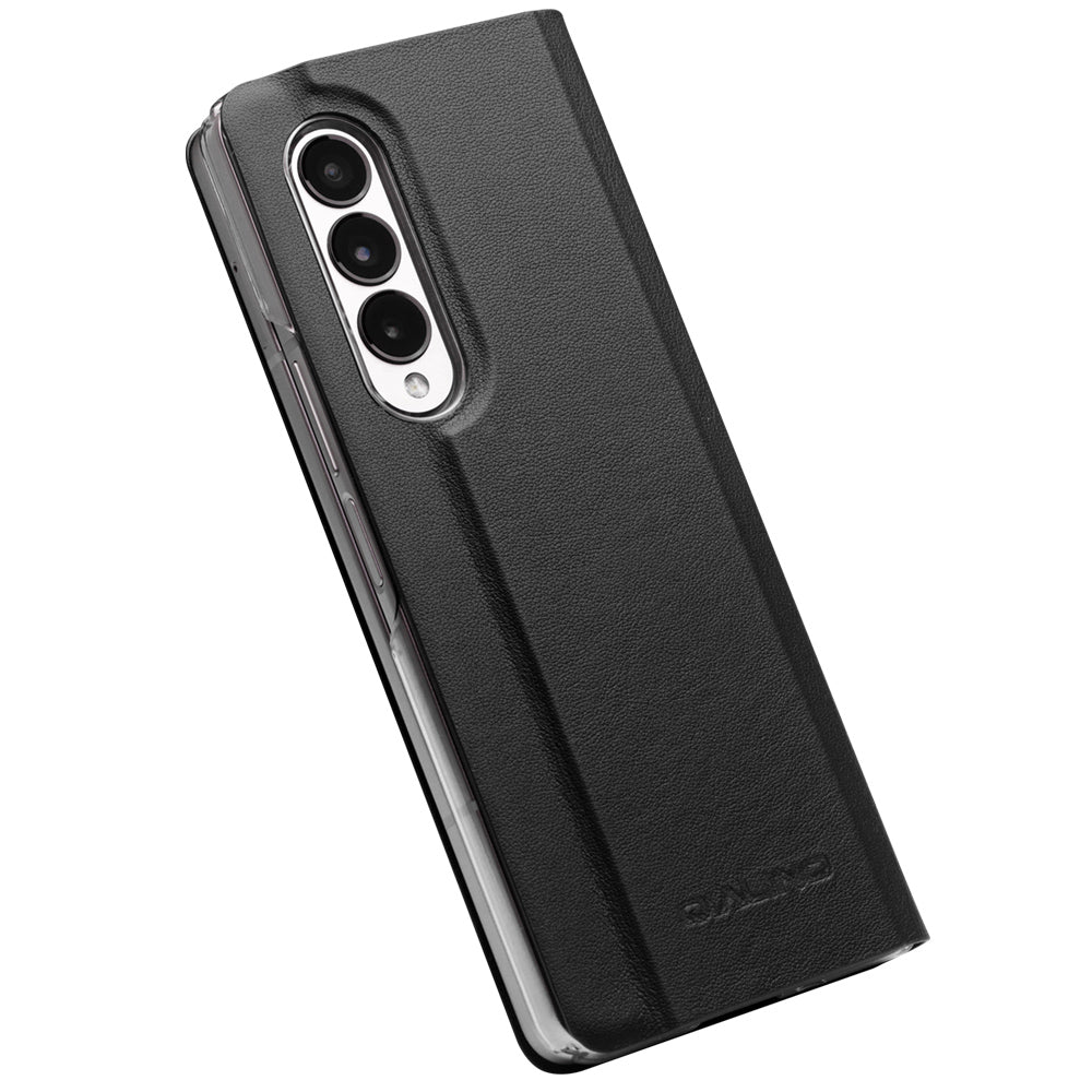 QIALINO For Samsung Galaxy Z Fold3 5G Genuine Leather Anti-drop Phone Case Foldable Stand Card Holder Full Protection Cover