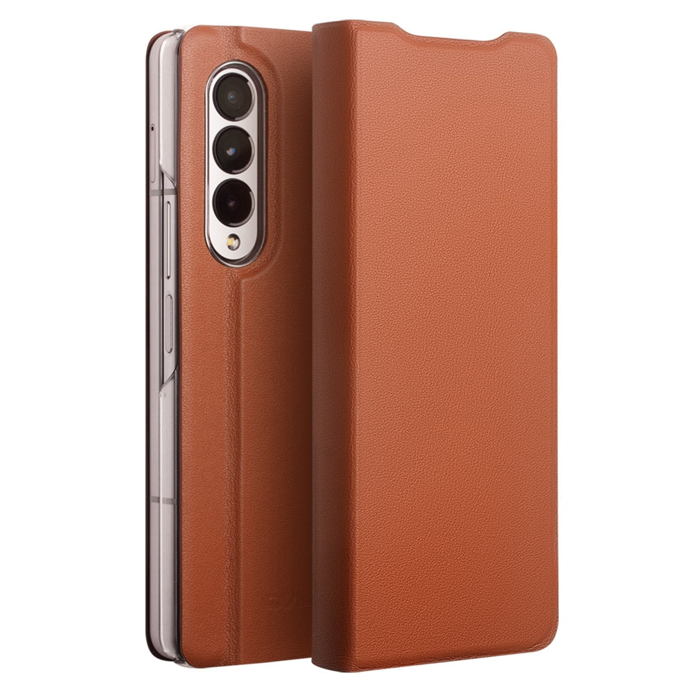 QIALINO For Samsung Galaxy Z Fold3 5G Genuine Leather Anti-drop Phone Case Foldable Stand Card Holder Full Protection Cover
