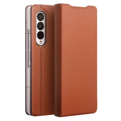 QIALINO For Samsung Galaxy Z Fold3 5G Genuine Leather Anti-drop Phone Case Foldable Stand Card Holder Full Protection Cover