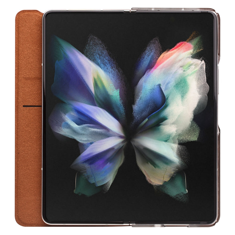 QIALINO For Samsung Galaxy Z Fold3 5G Genuine Leather Anti-drop Phone Case Foldable Stand Card Holder Full Protection Cover